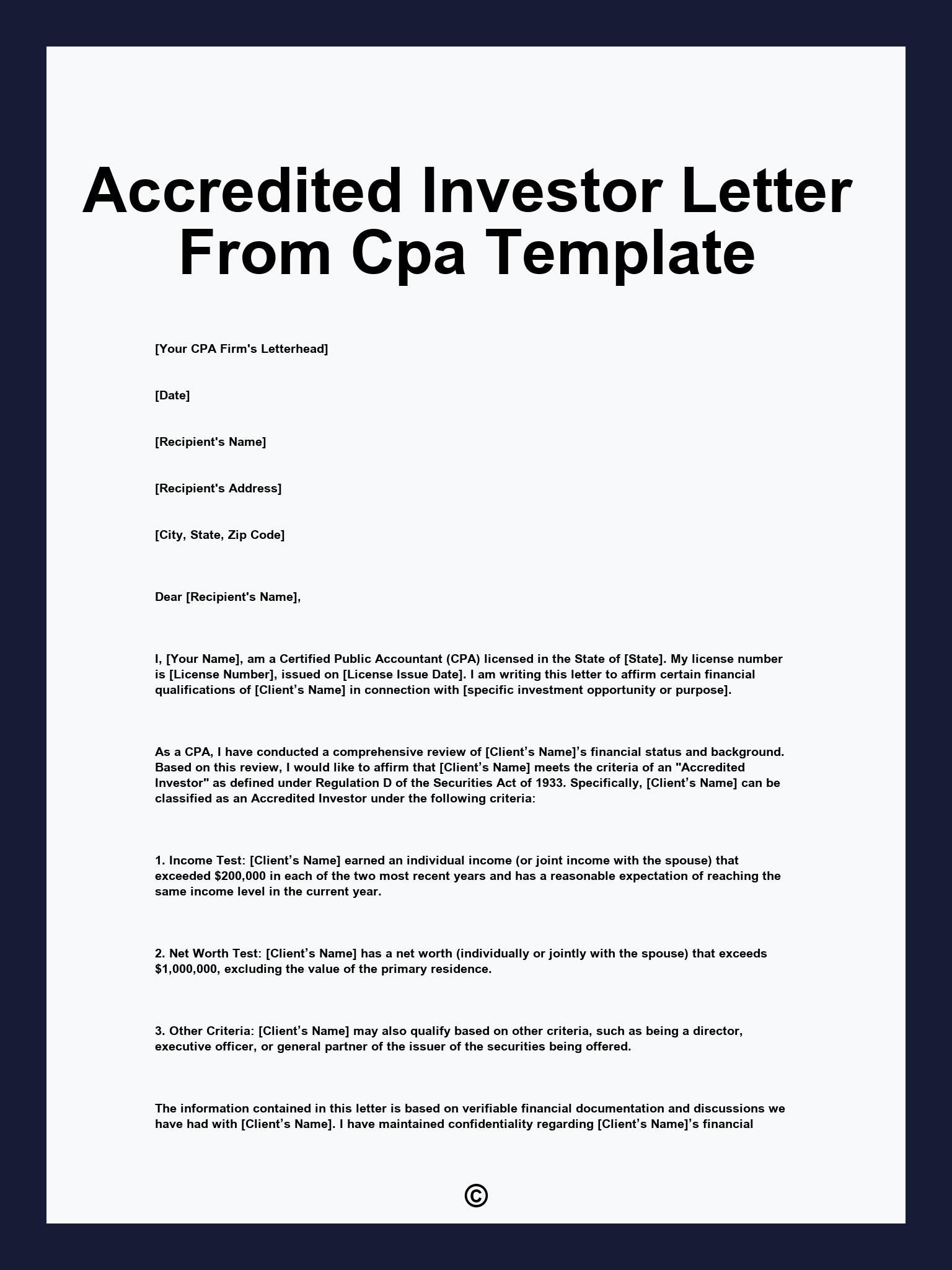 Accredited Investor Letter From Cpa Template