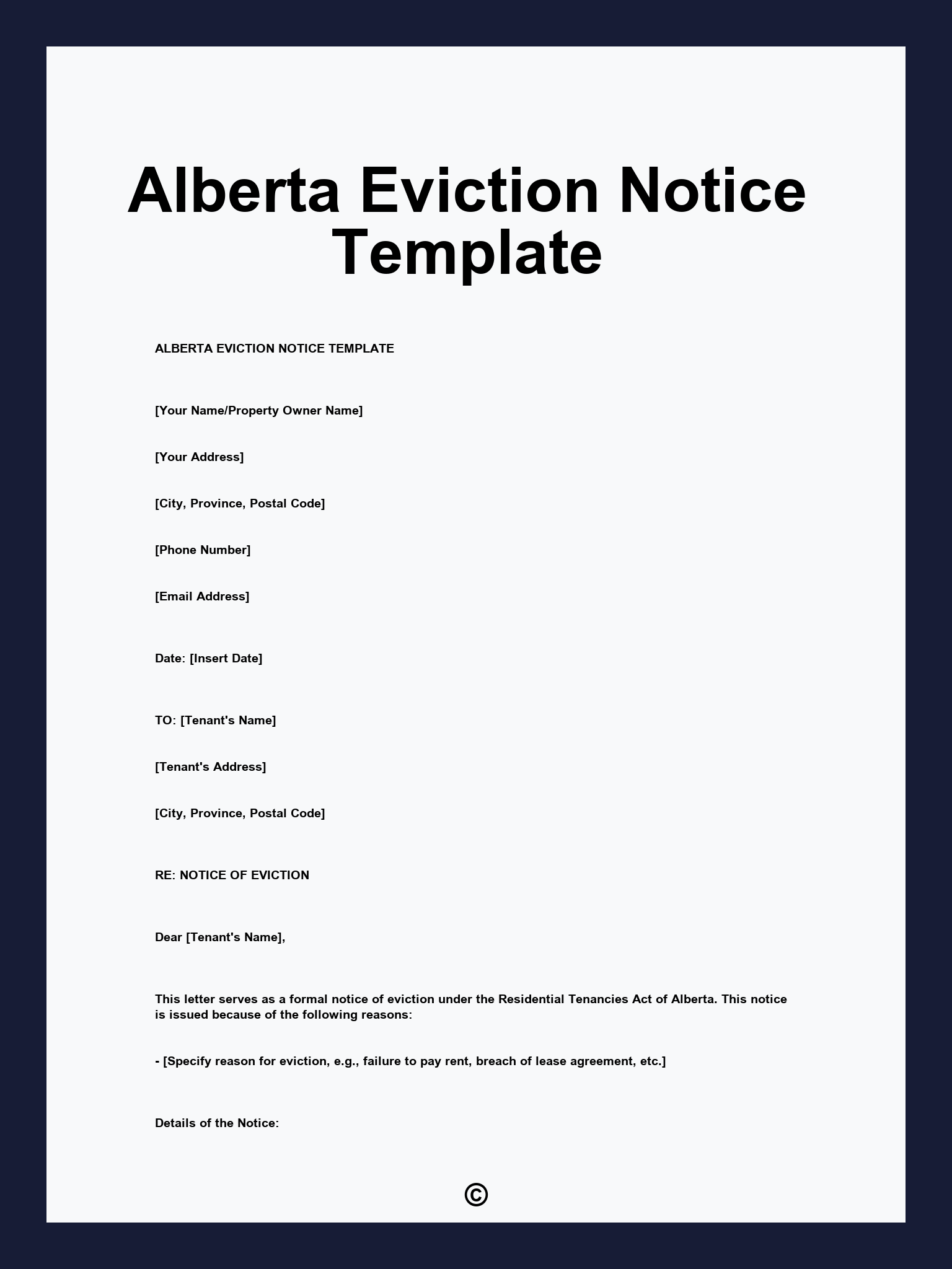 Alberta Eviction Notice Template