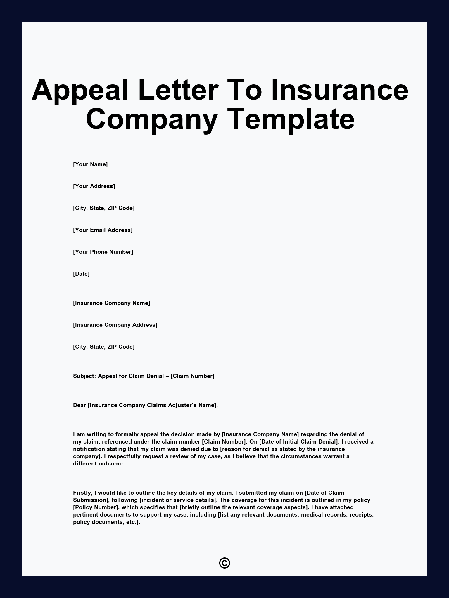 Appeal Letter To Insurance Company Template