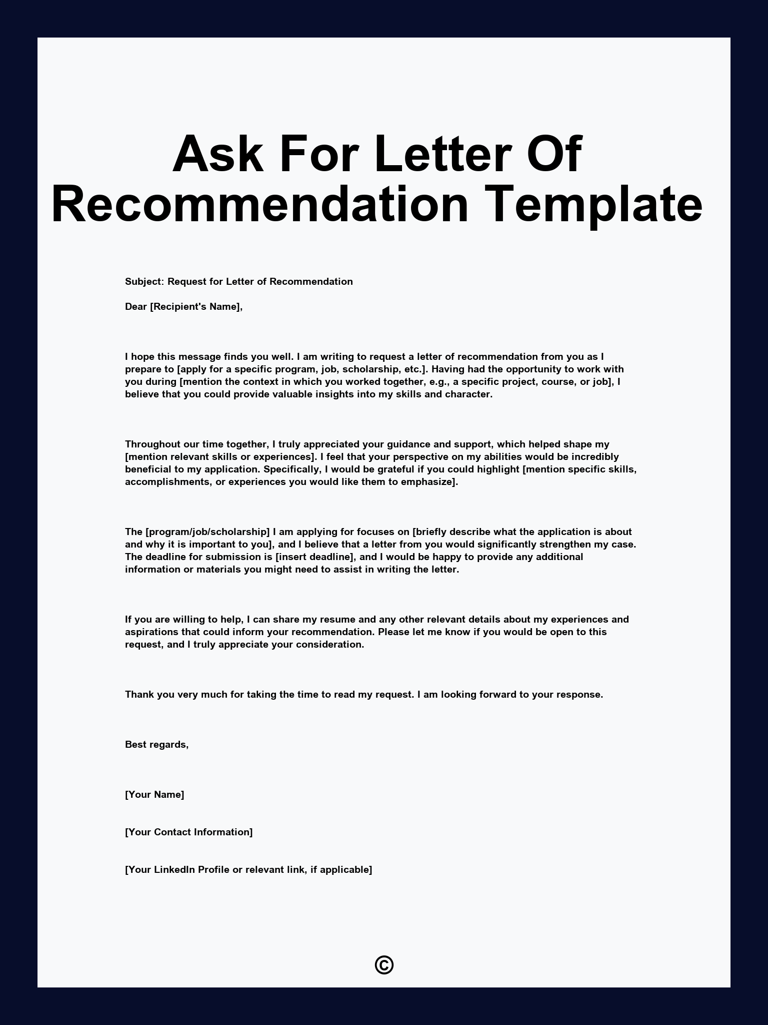 Ask For Letter Of Recommendation Template