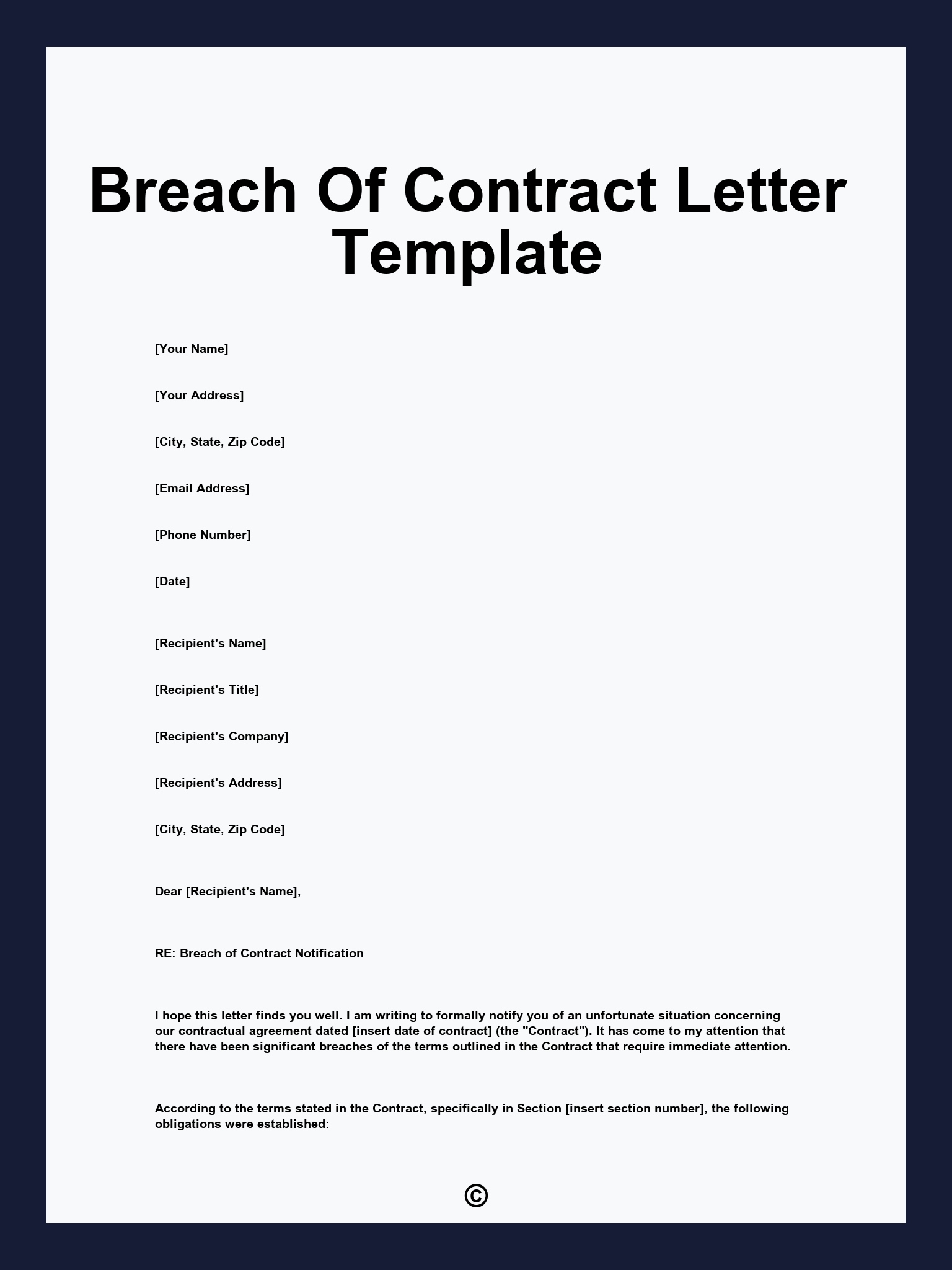 Breach Of Contract Letter Template