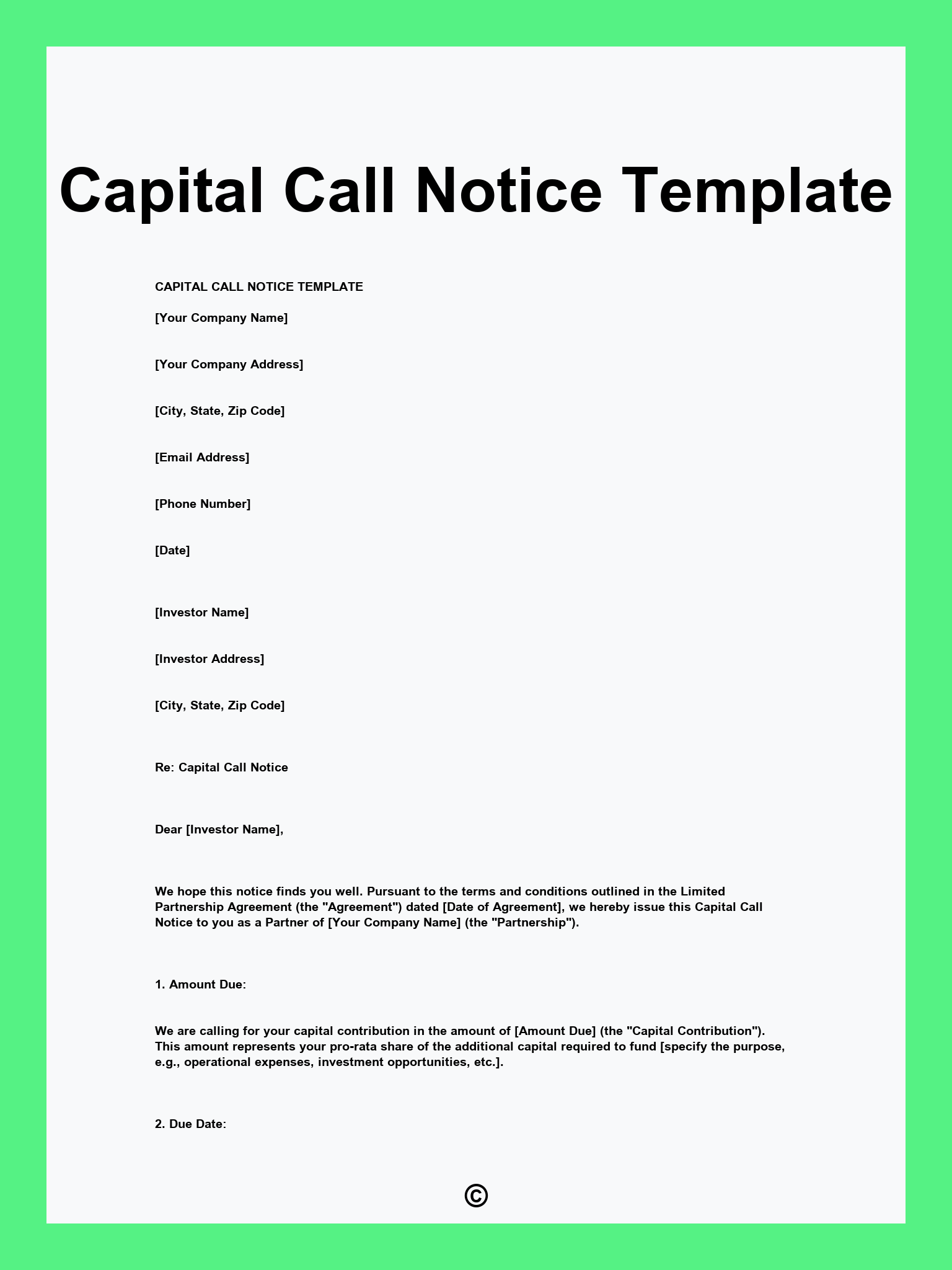 Capital Call Notice Template