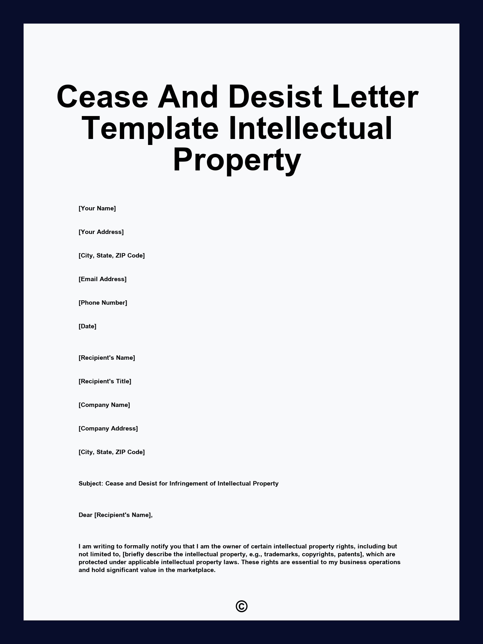 Cease And Desist Letter Template Intellectual Property