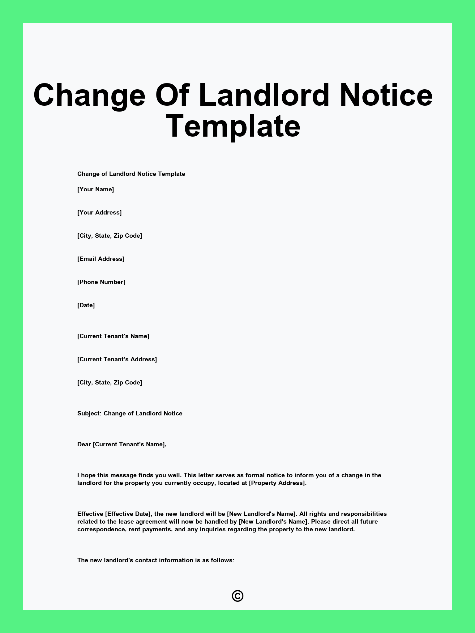 Change Of Landlord Notice Template