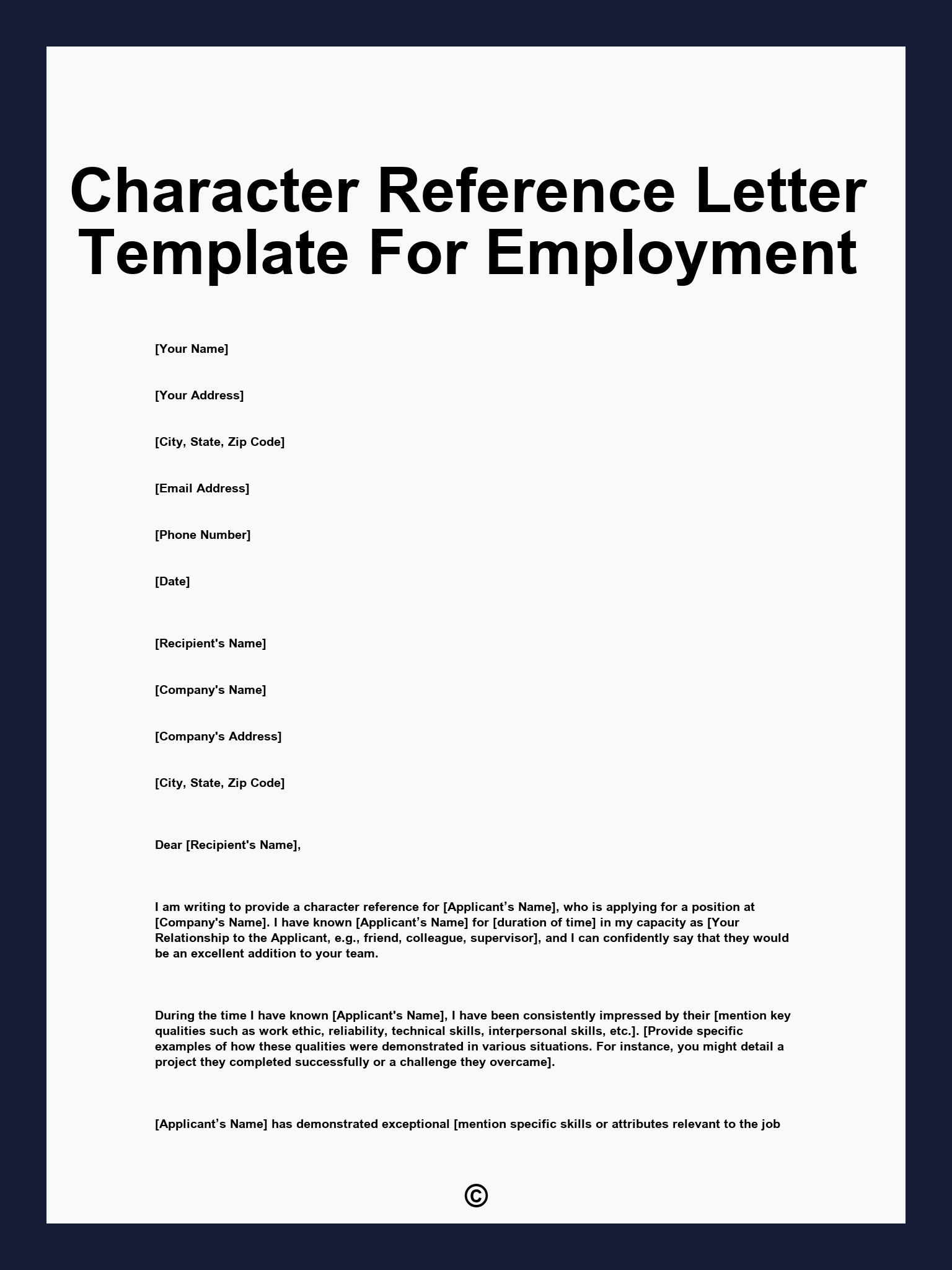Character Reference Letter Template For Employment