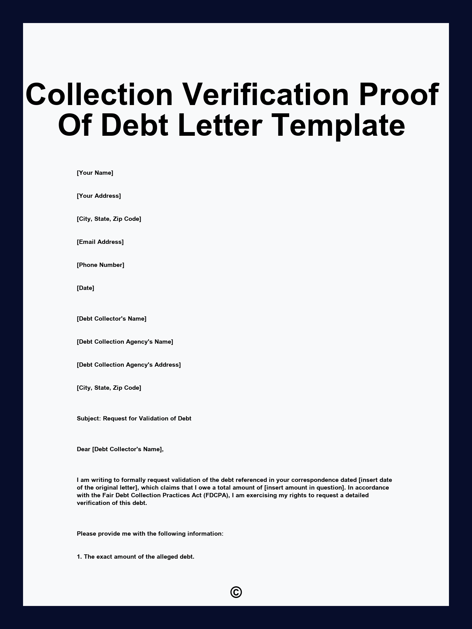 Collection Verification Proof Of Debt Letter Template