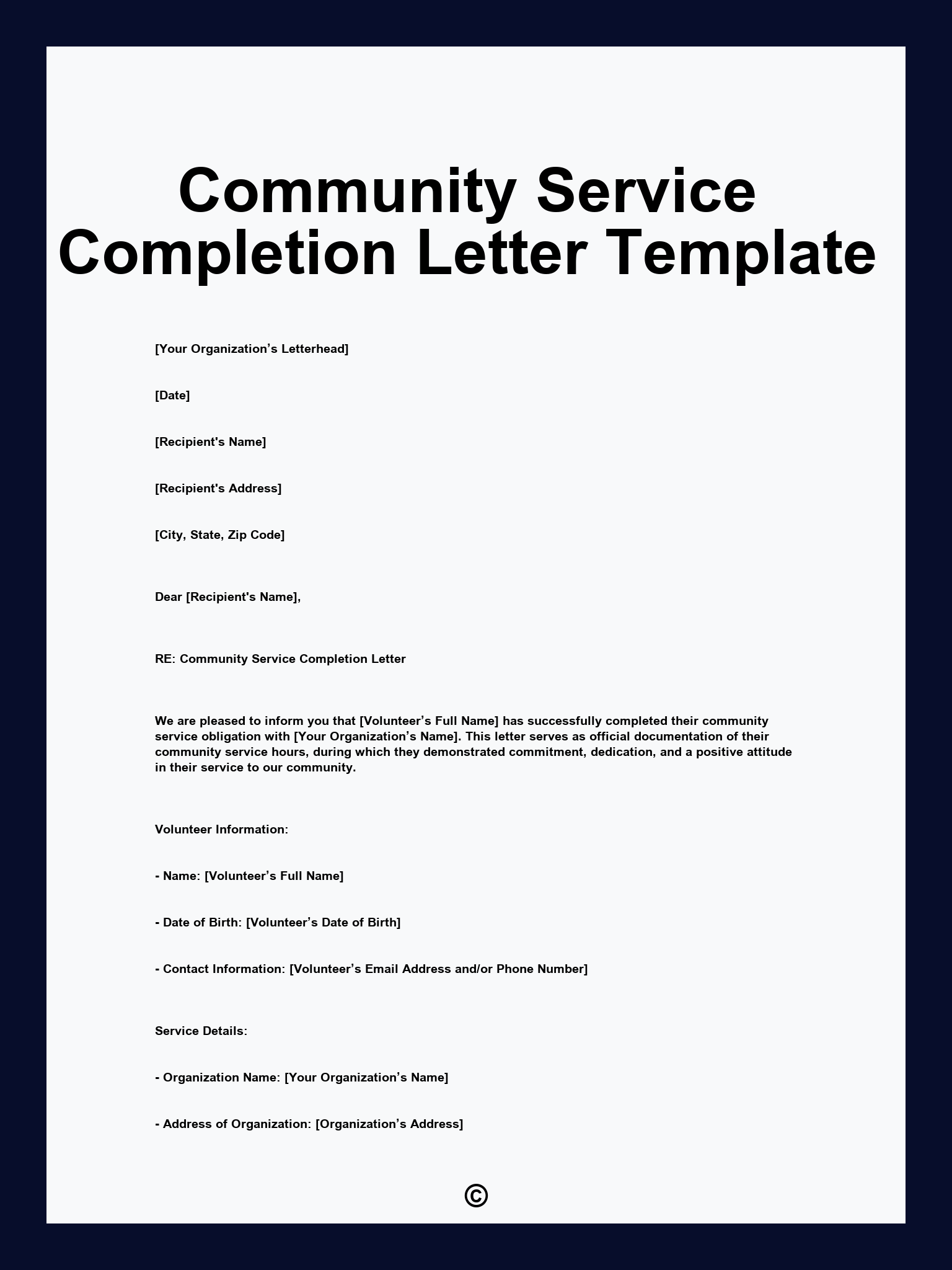 Community Service Completion Letter Template