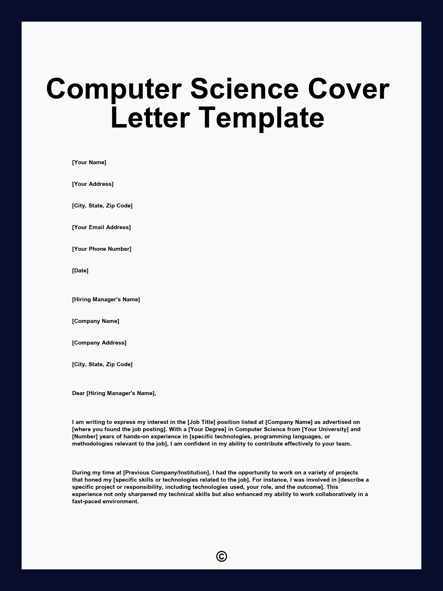 Computer Science Cover Letter Template