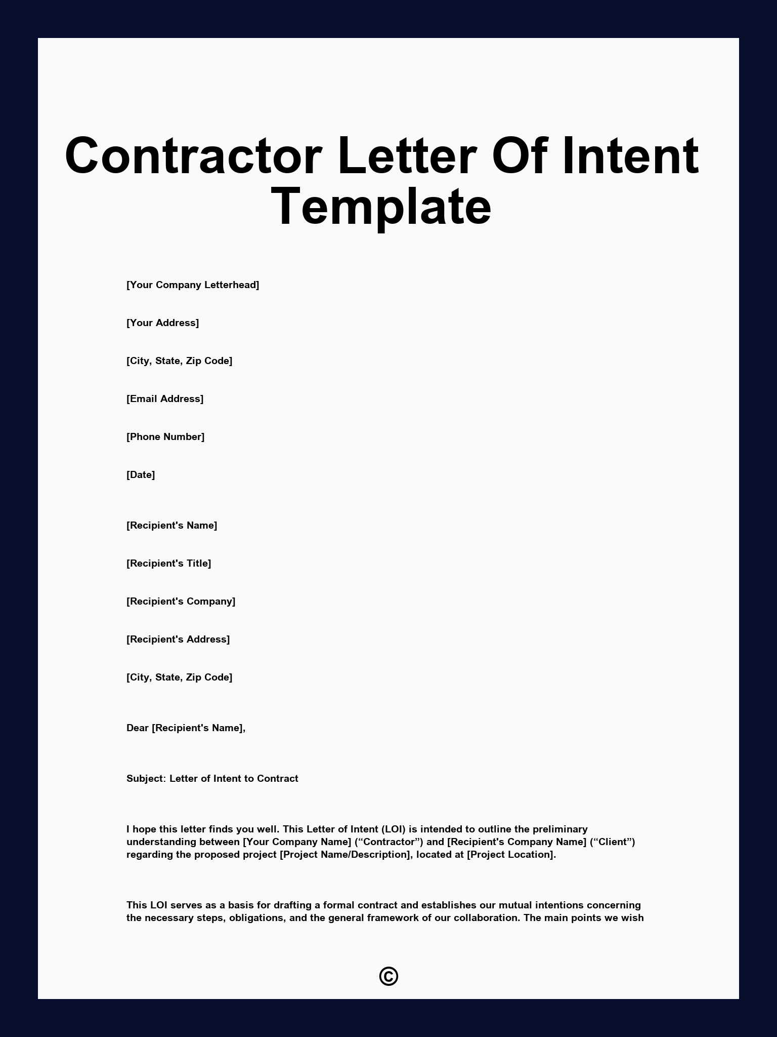 Contractor Letter Of Intent Template