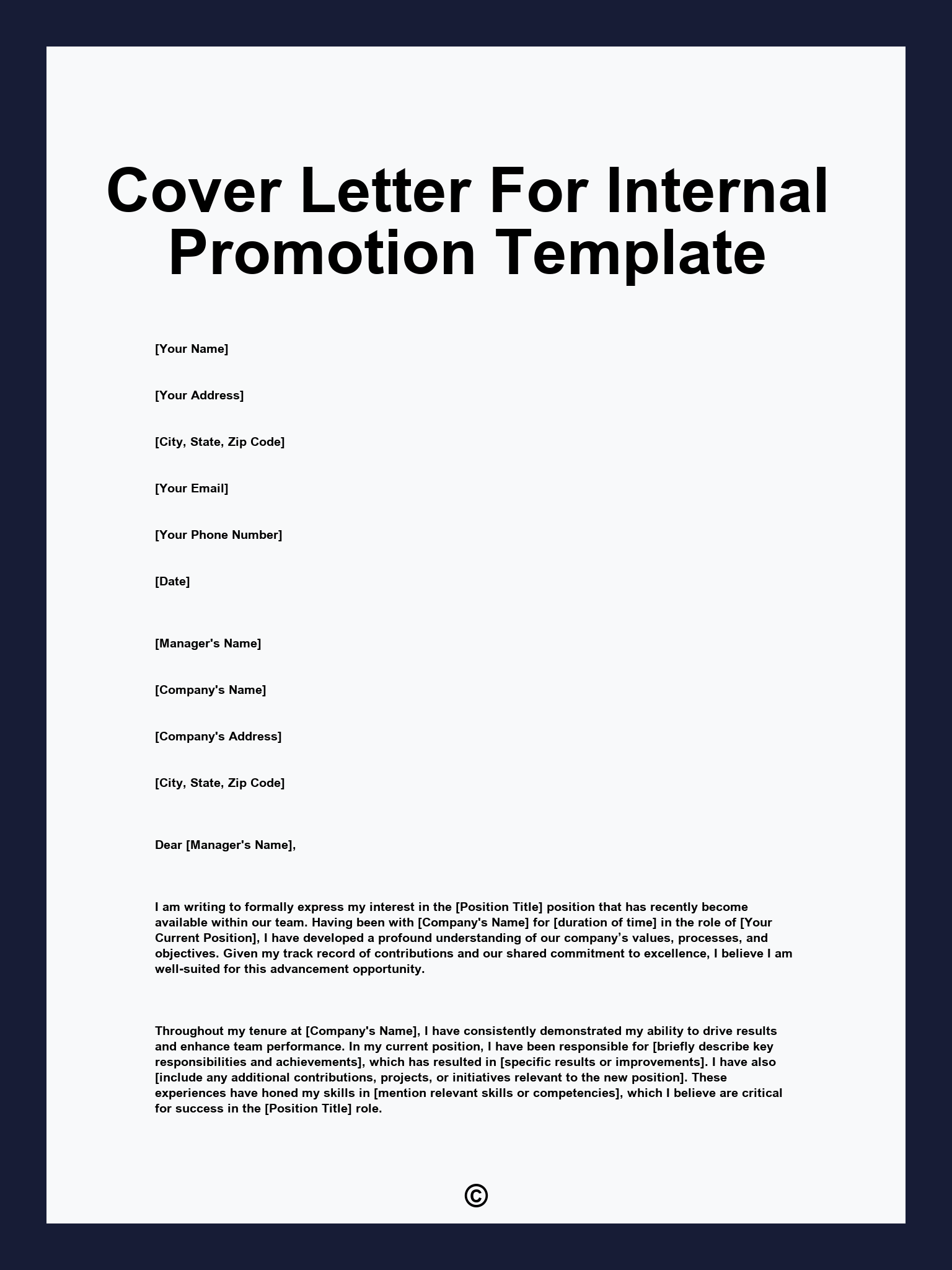 Cover Letter For Internal Promotion Template