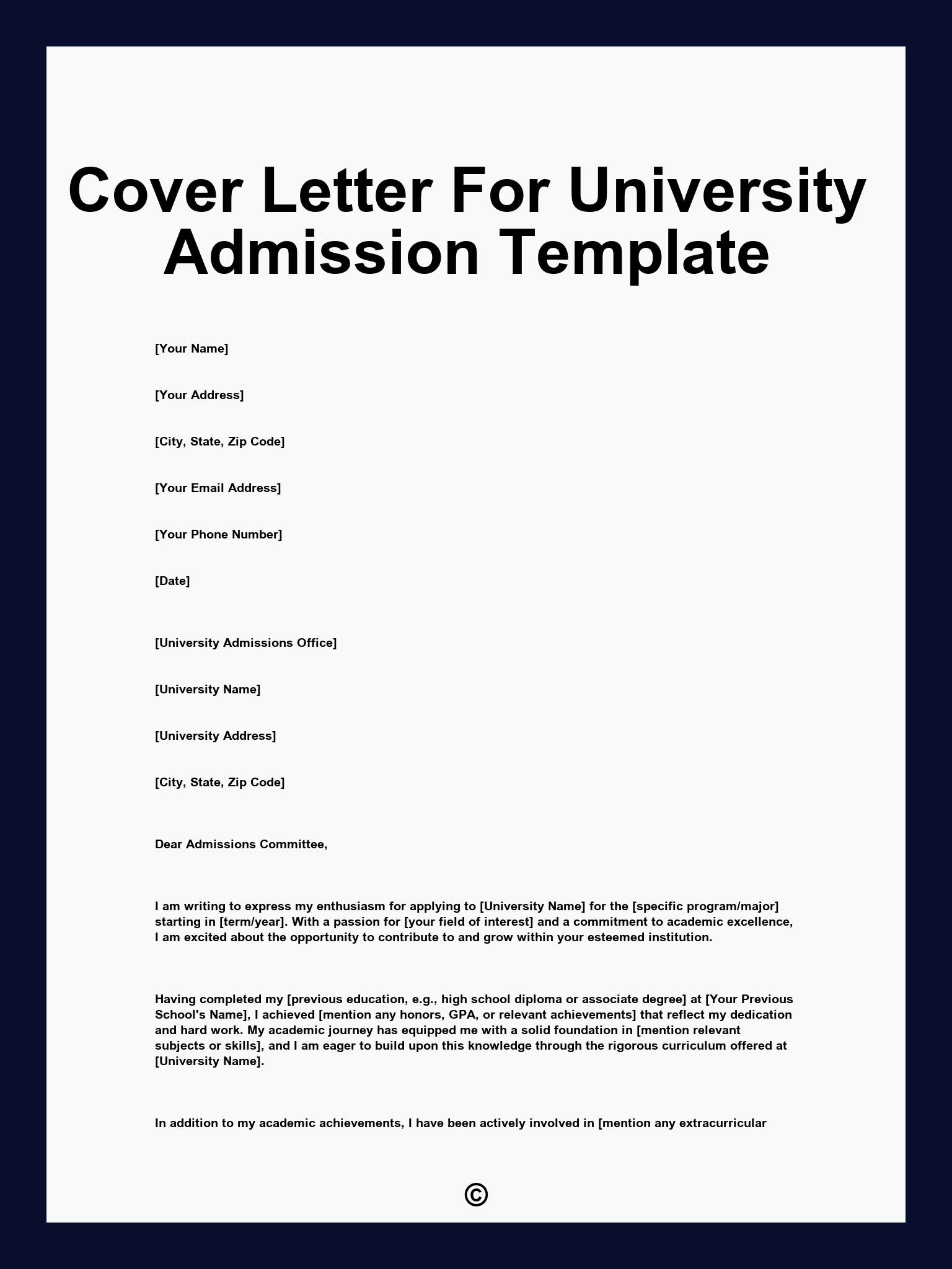 Cover Letter For University Admission Template