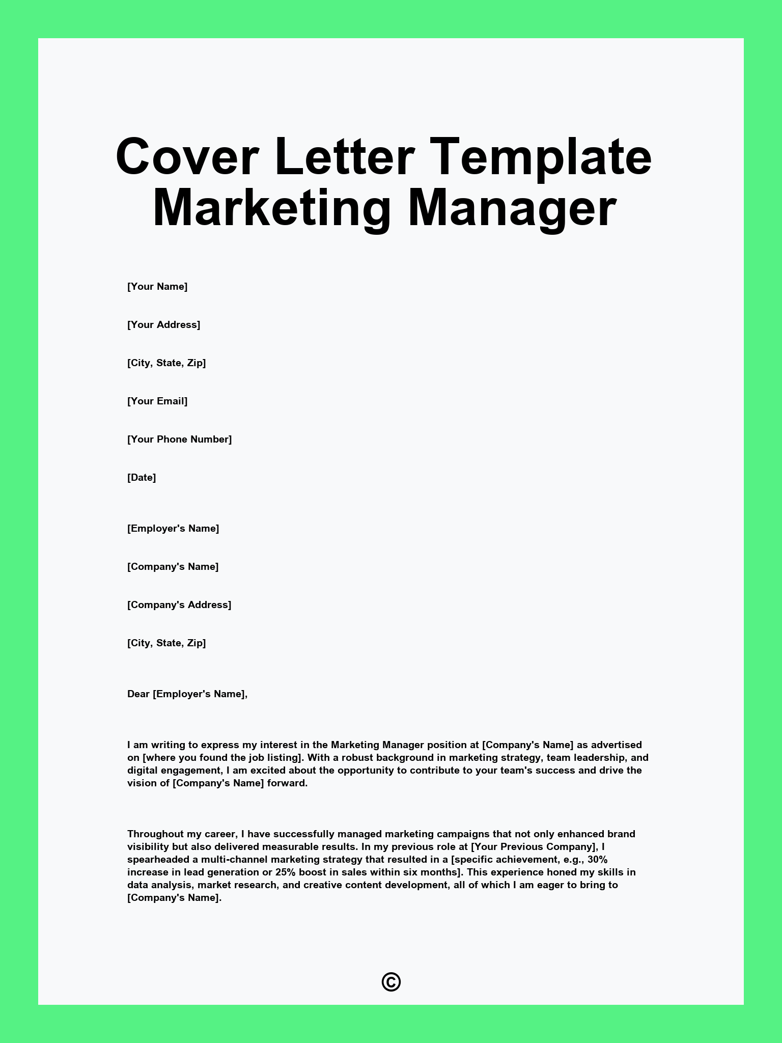 Cover Letter Template Marketing Manager