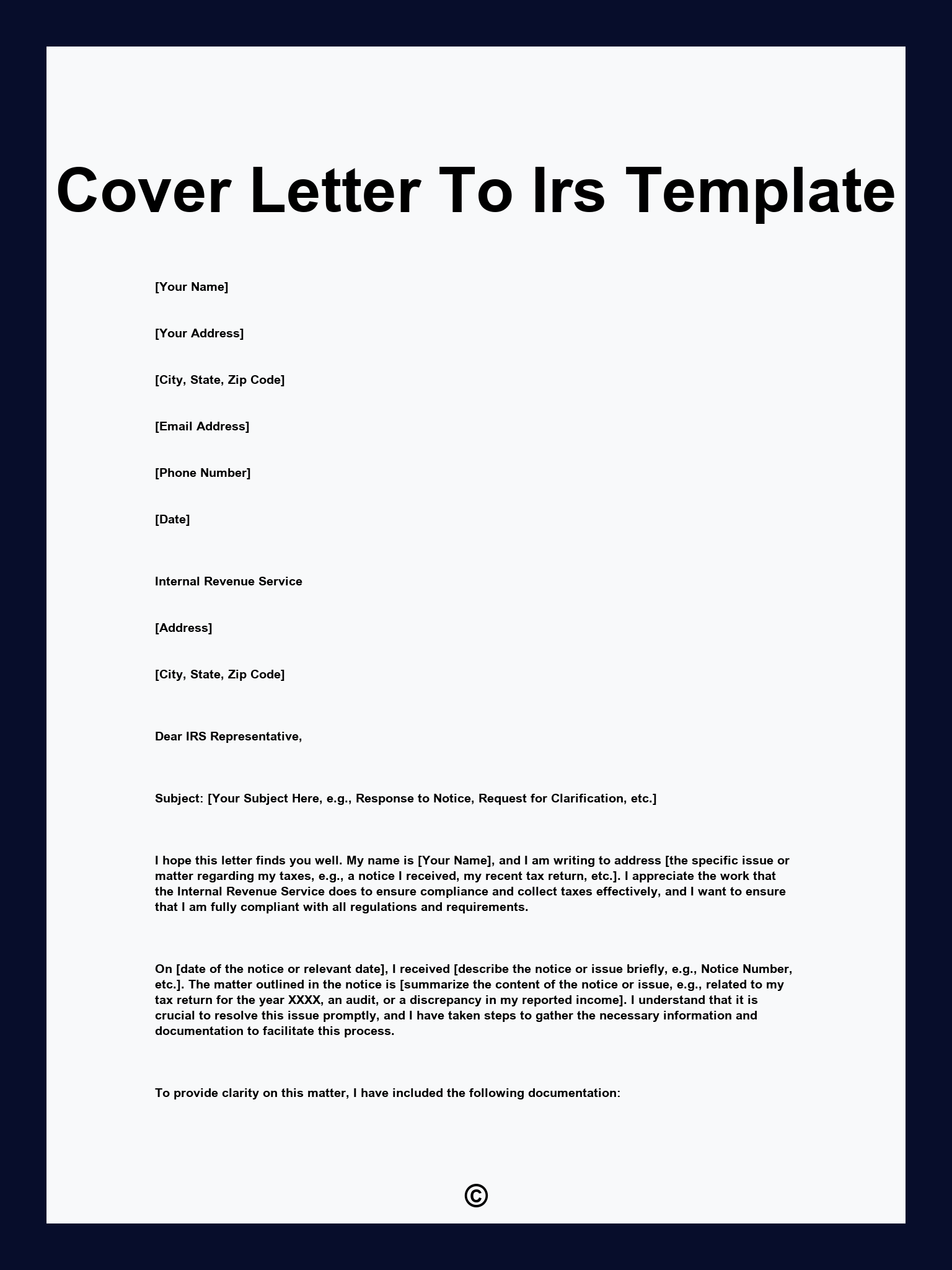 Cover Letter To Irs Template
