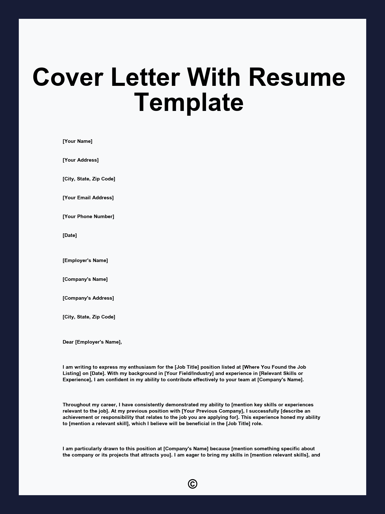 Cover Letter With Resume Template