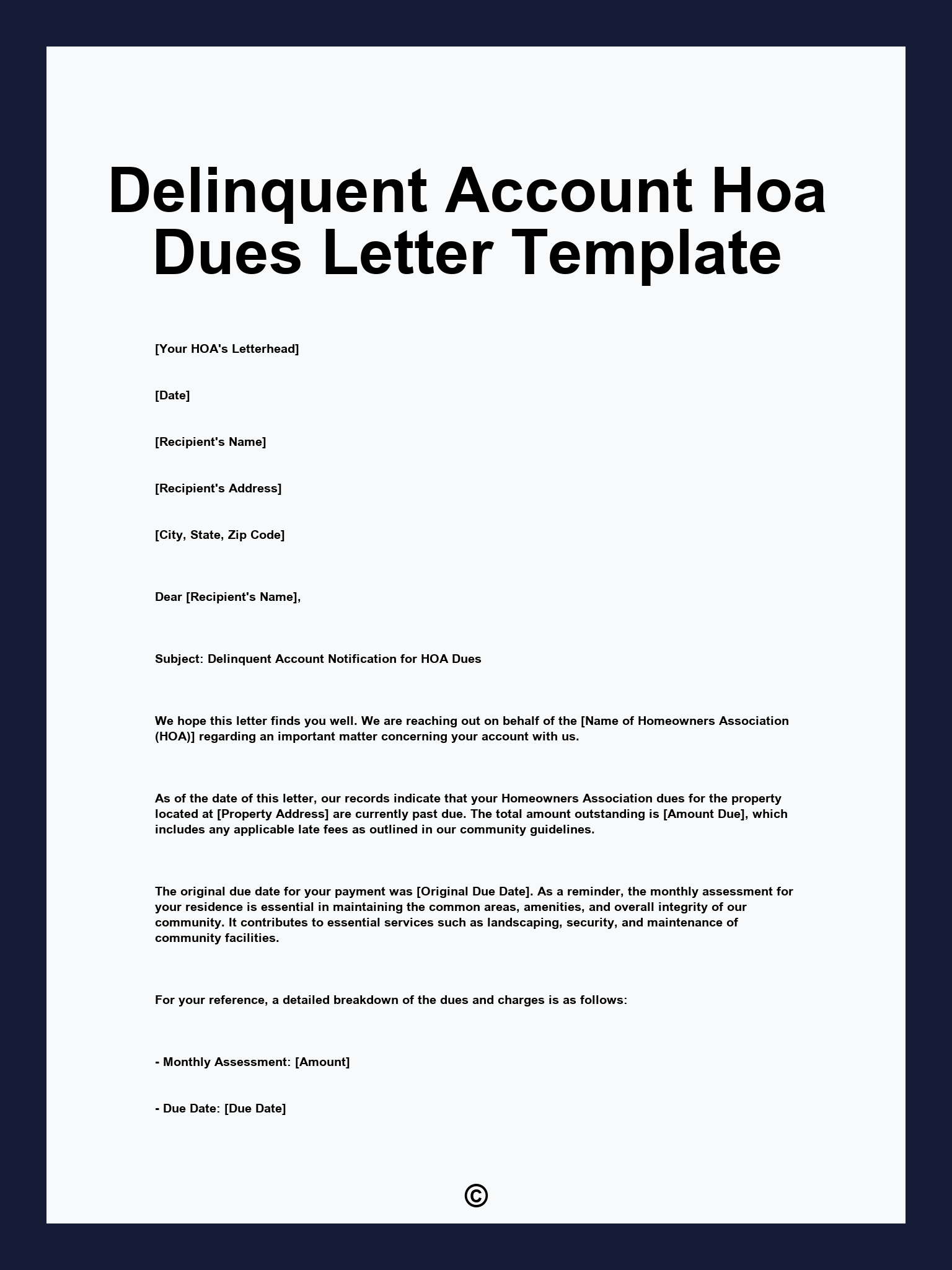 Delinquent Account Hoa Dues Letter Template