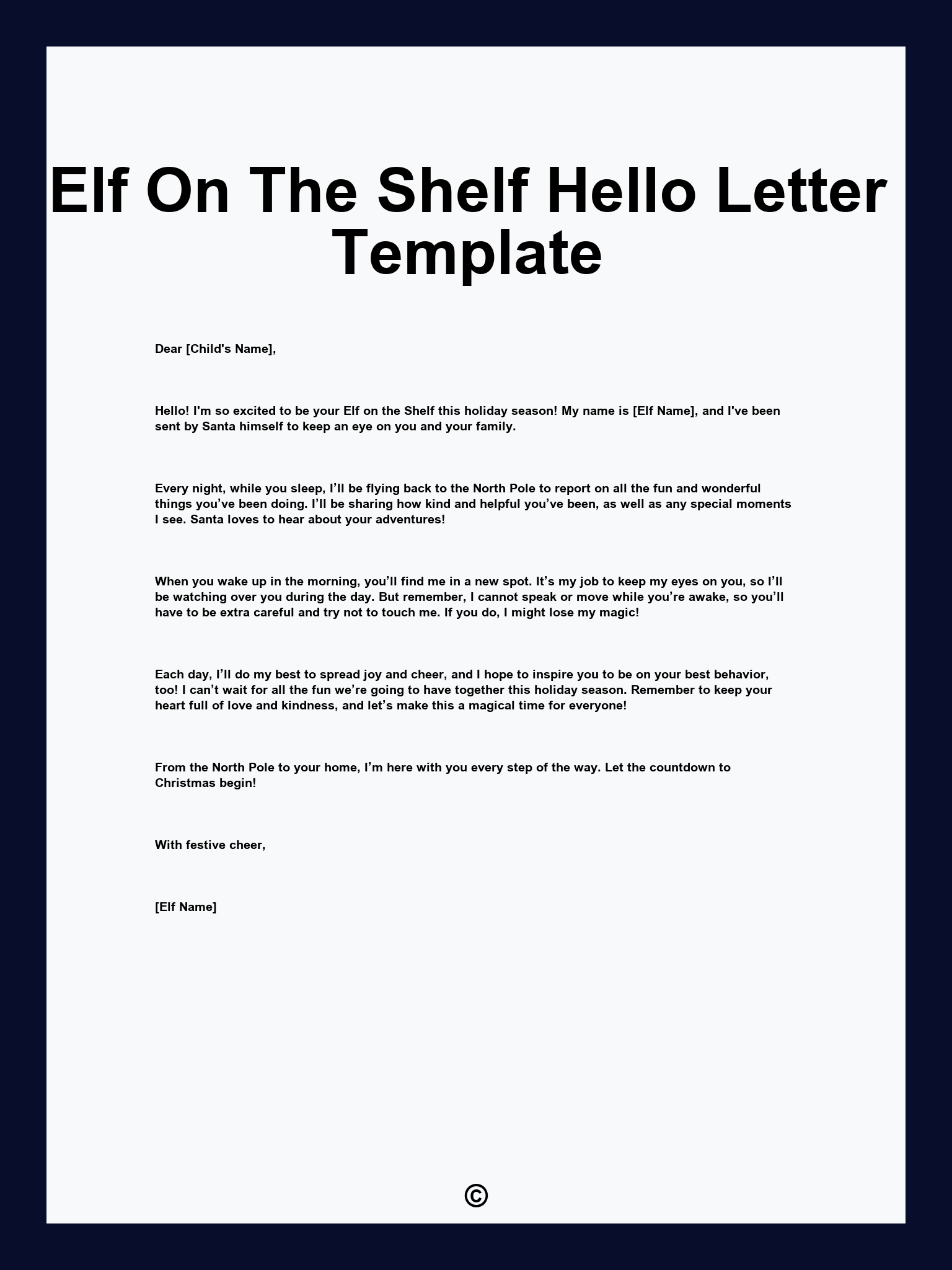 Elf On The Shelf Hello Letter Template