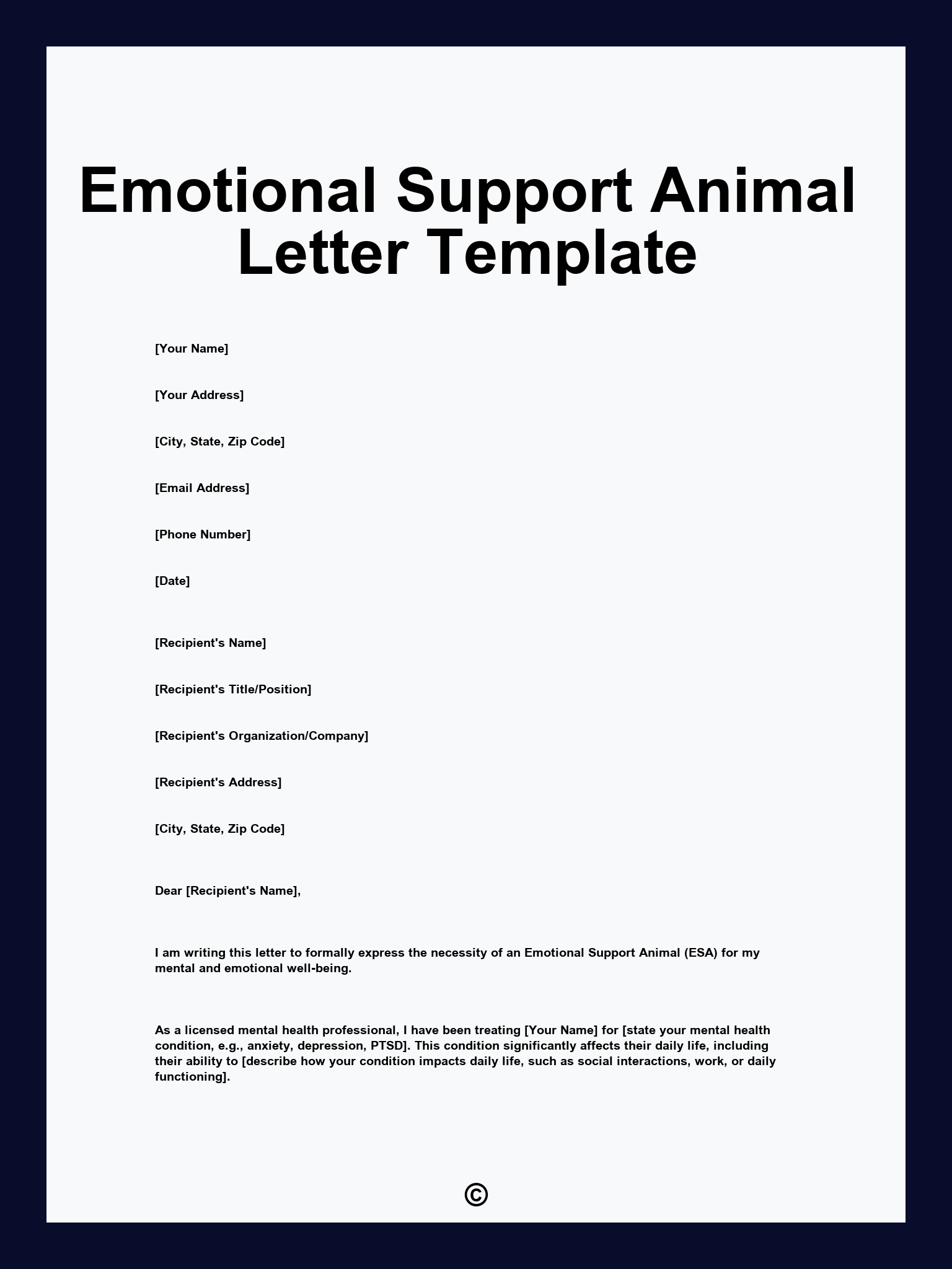 Emotional Support Animal Letter Template