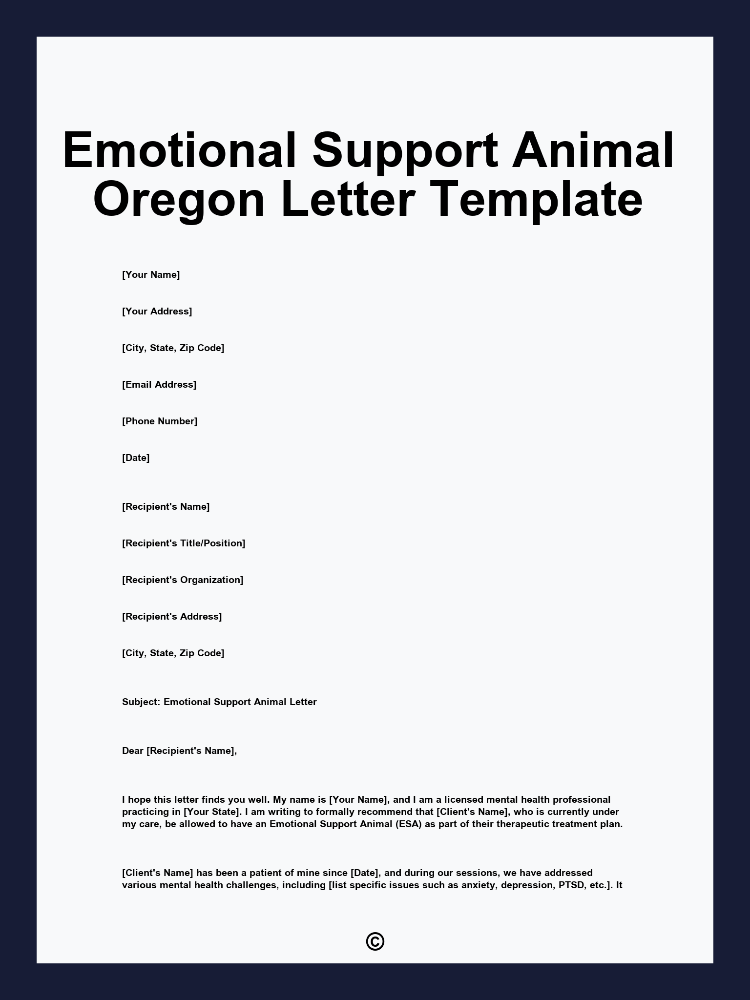 Emotional Support Animal Oregon Letter Template