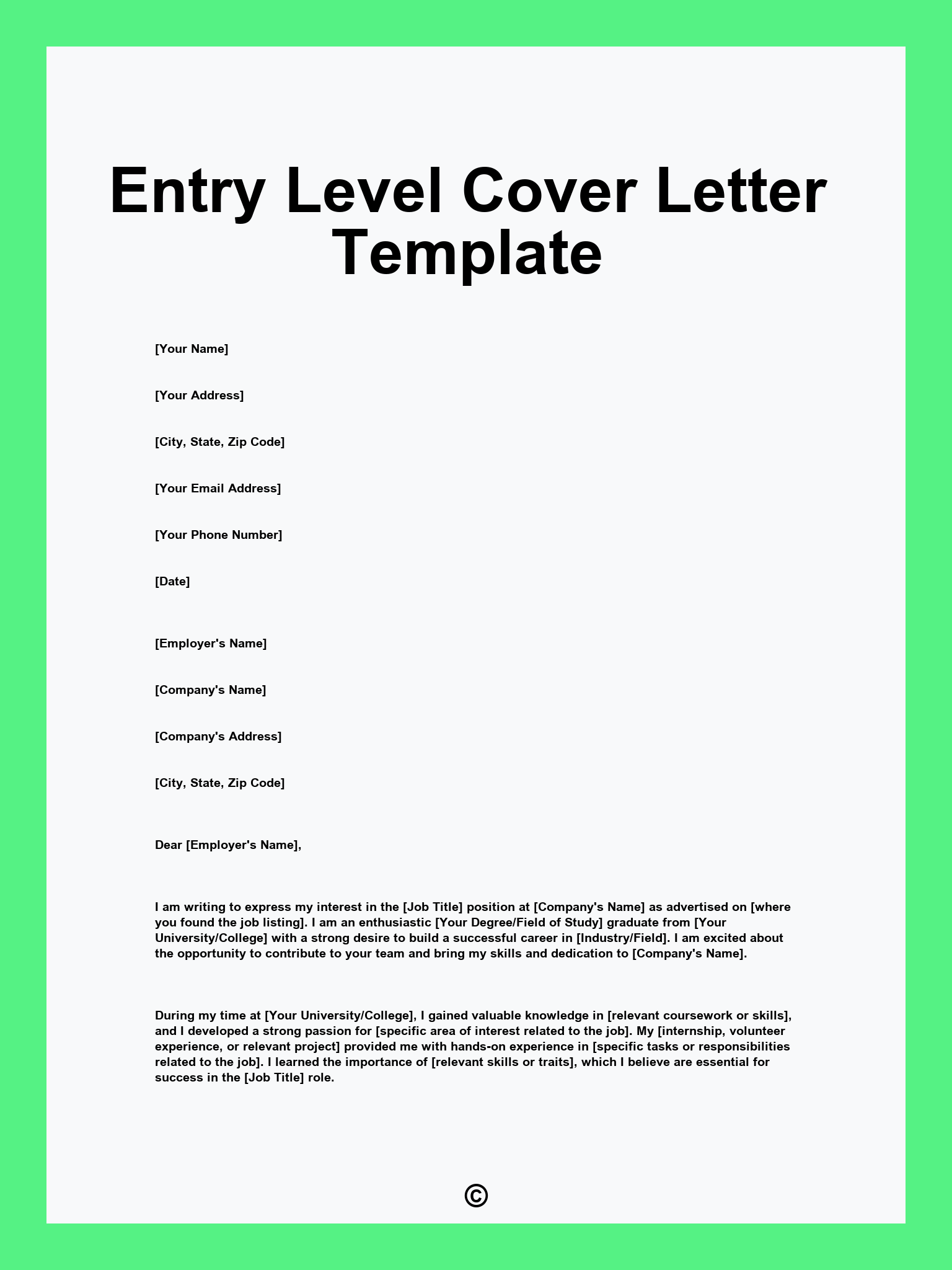 Entry Level Cover Letter Template