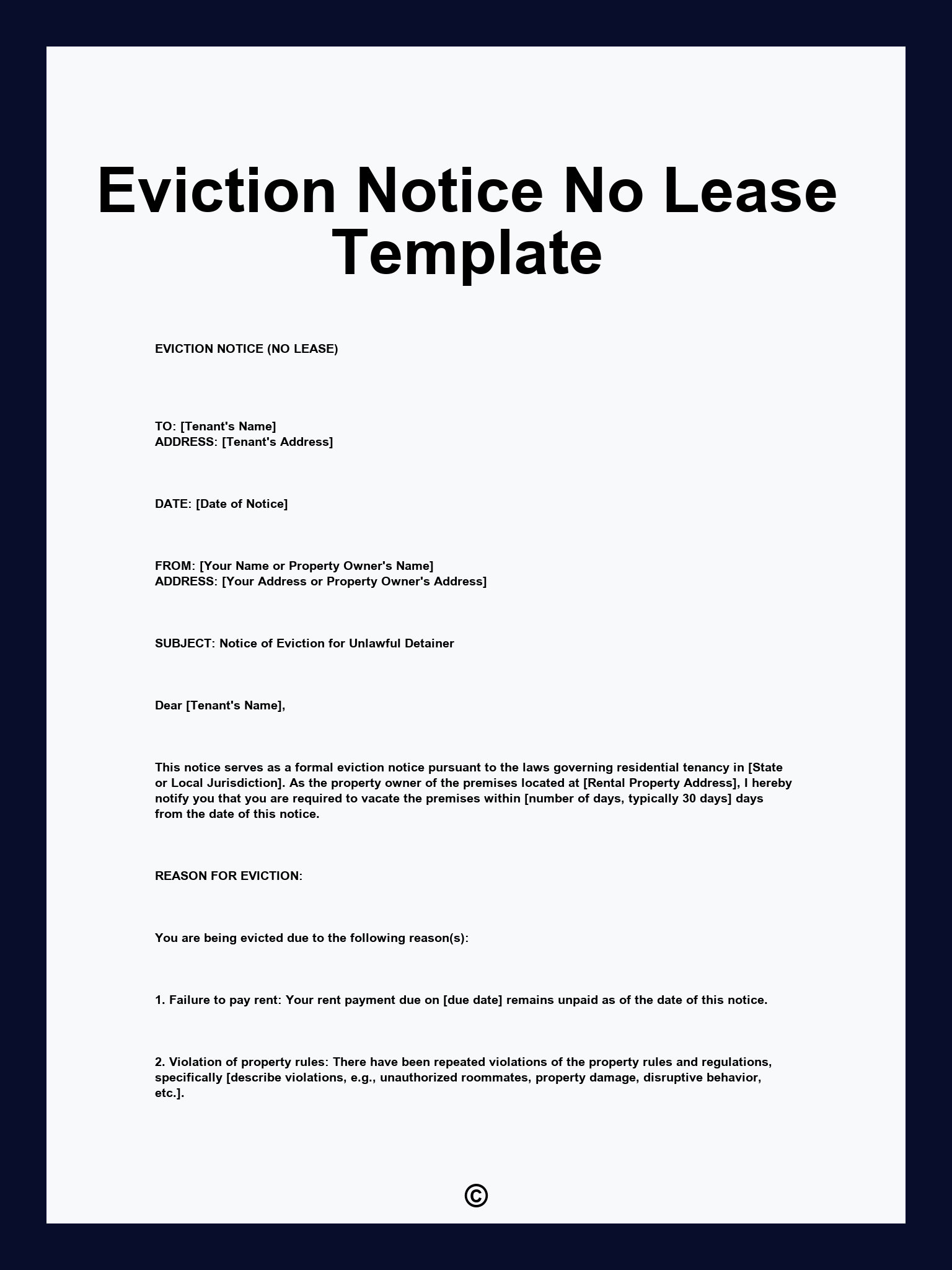 Eviction Notice No Lease Template