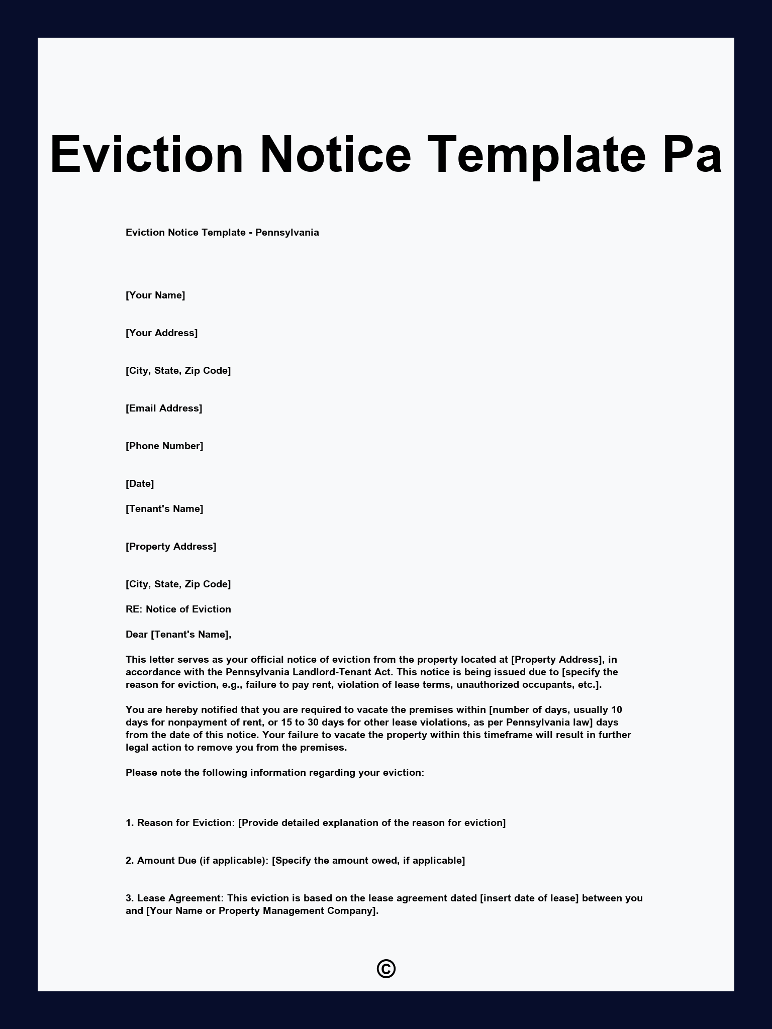 Eviction Notice Template Pa