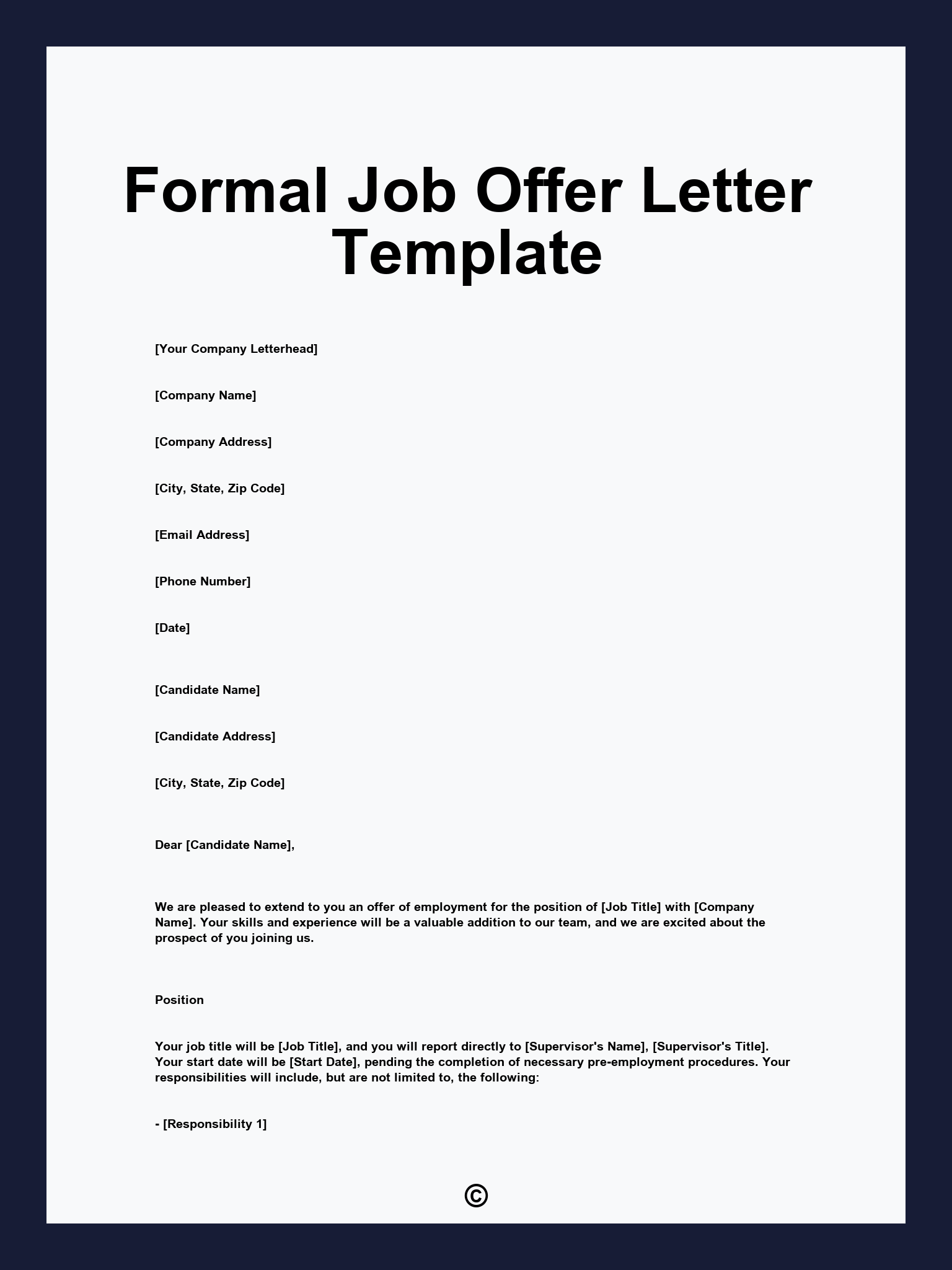 Formal Job Offer Letter Template