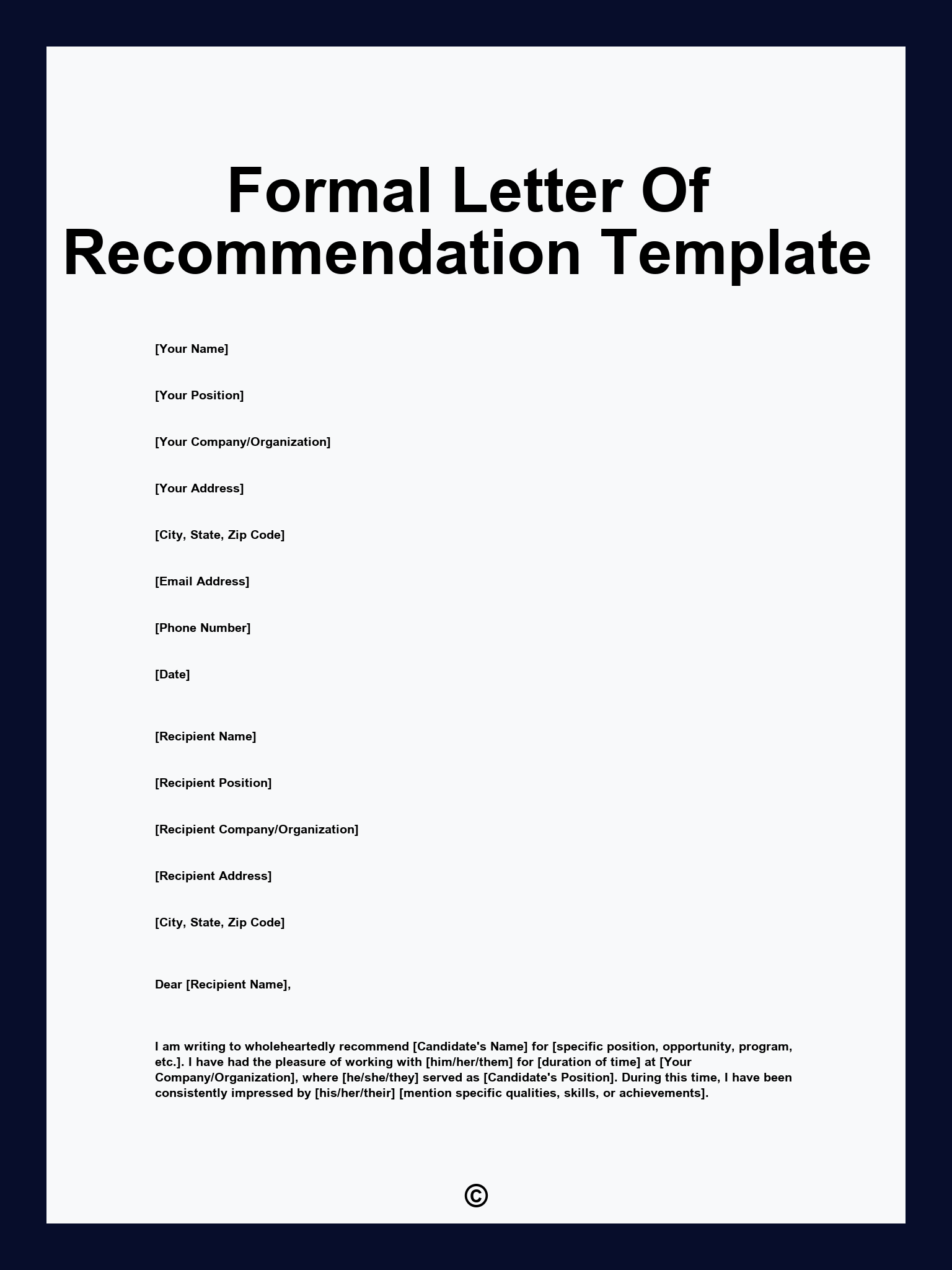 Formal Letter Of Recommendation Template