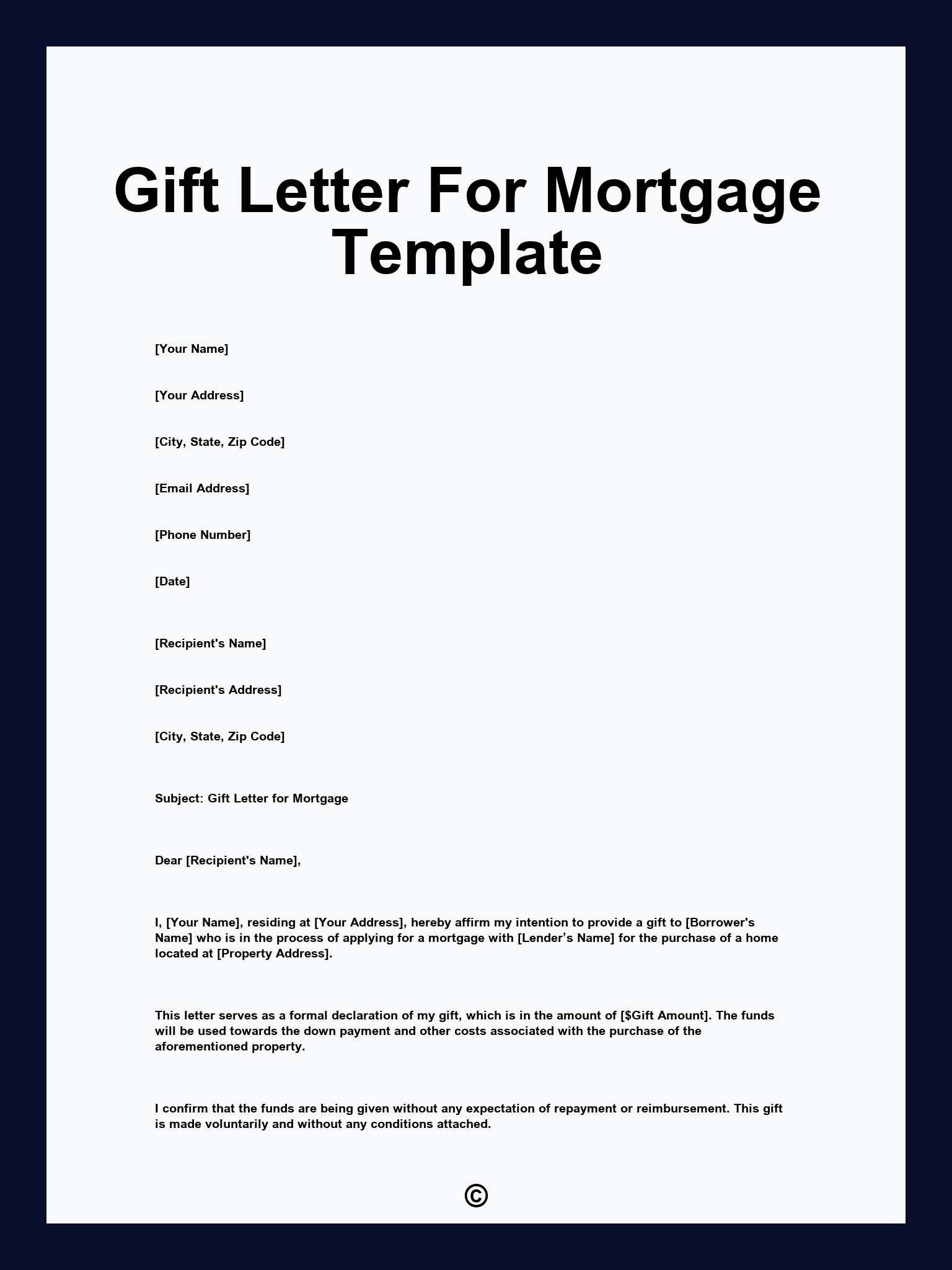 Gift Letter For Mortgage Template