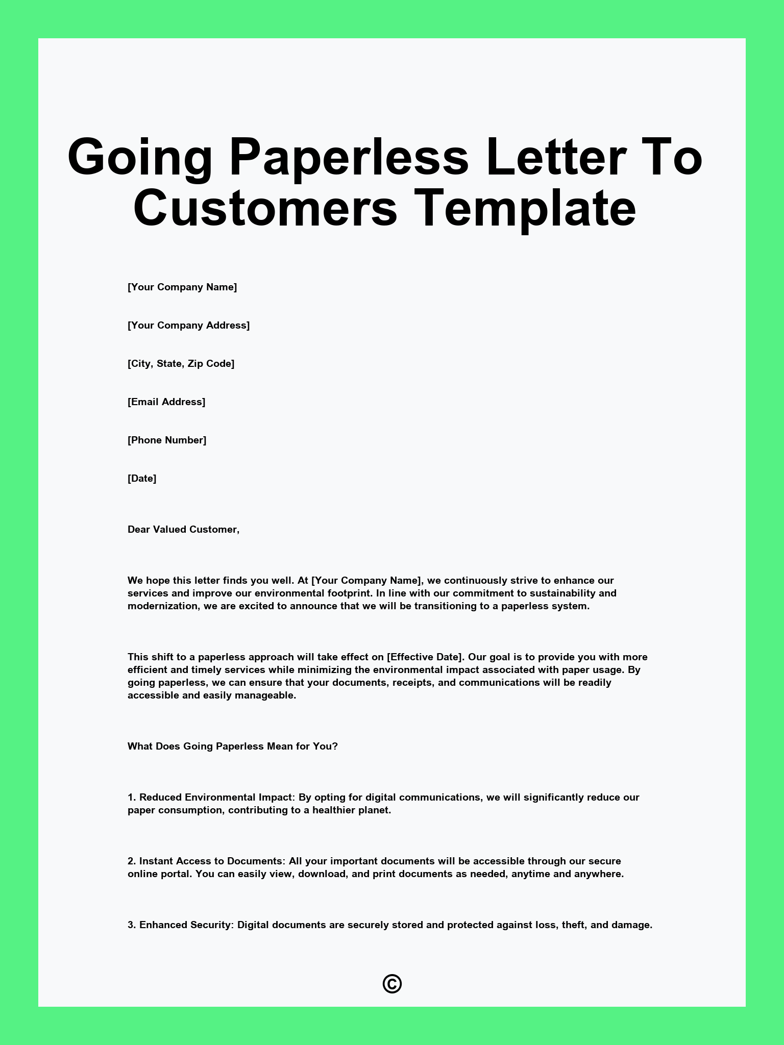 Going Paperless Letter To Customers Template