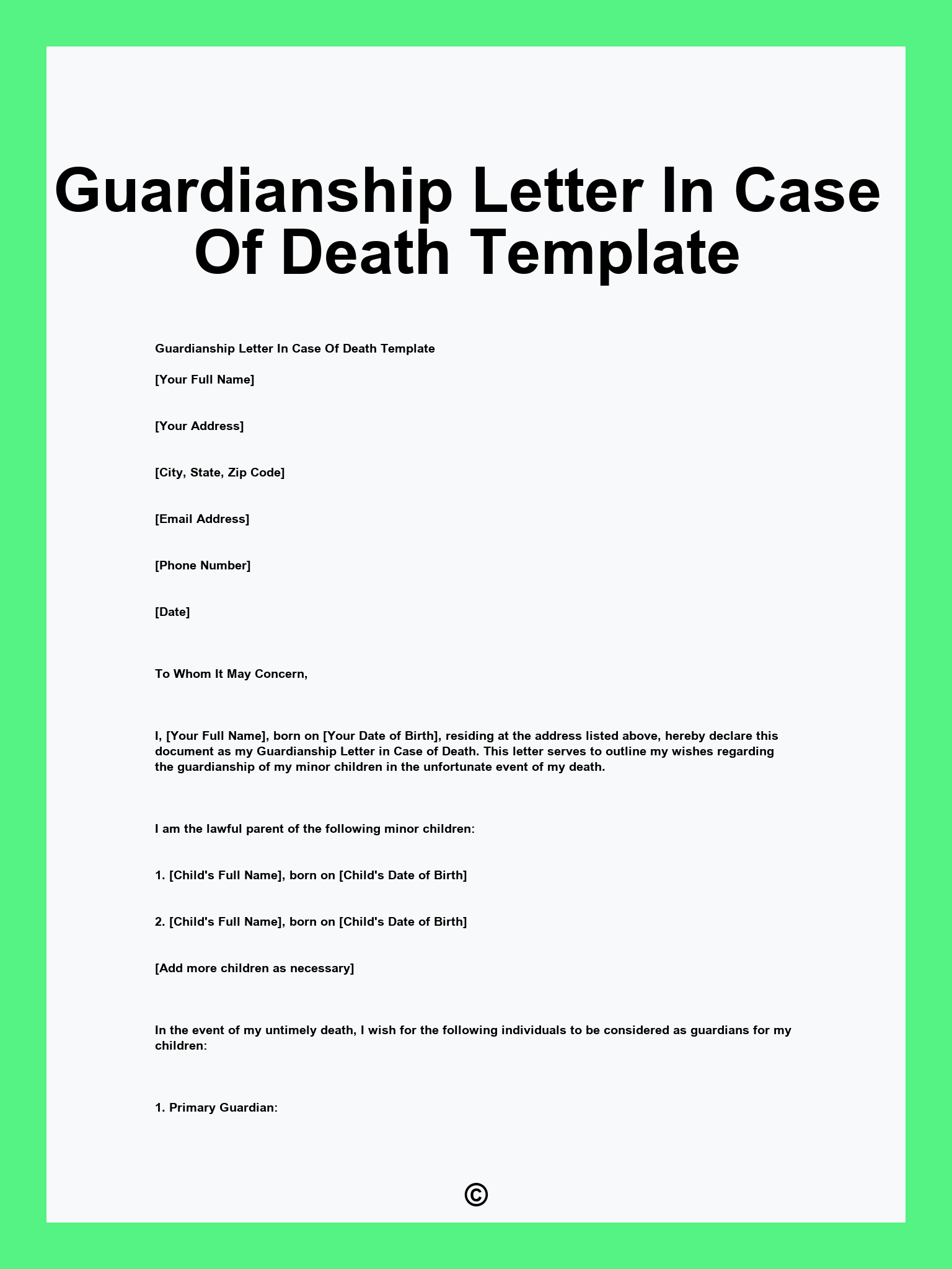 Guardianship Letter In Case Of Death Template