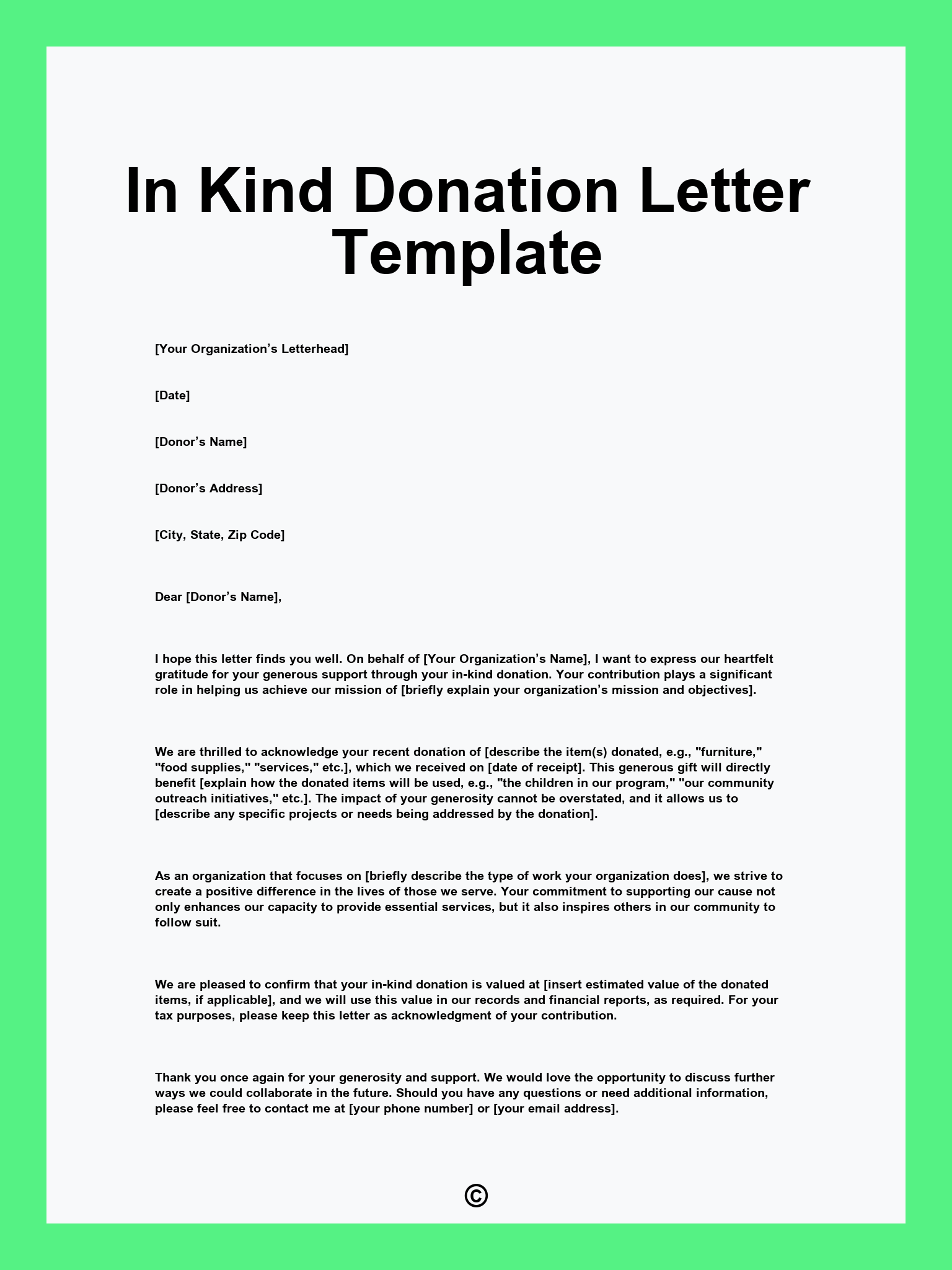 In Kind Donation Letter Template