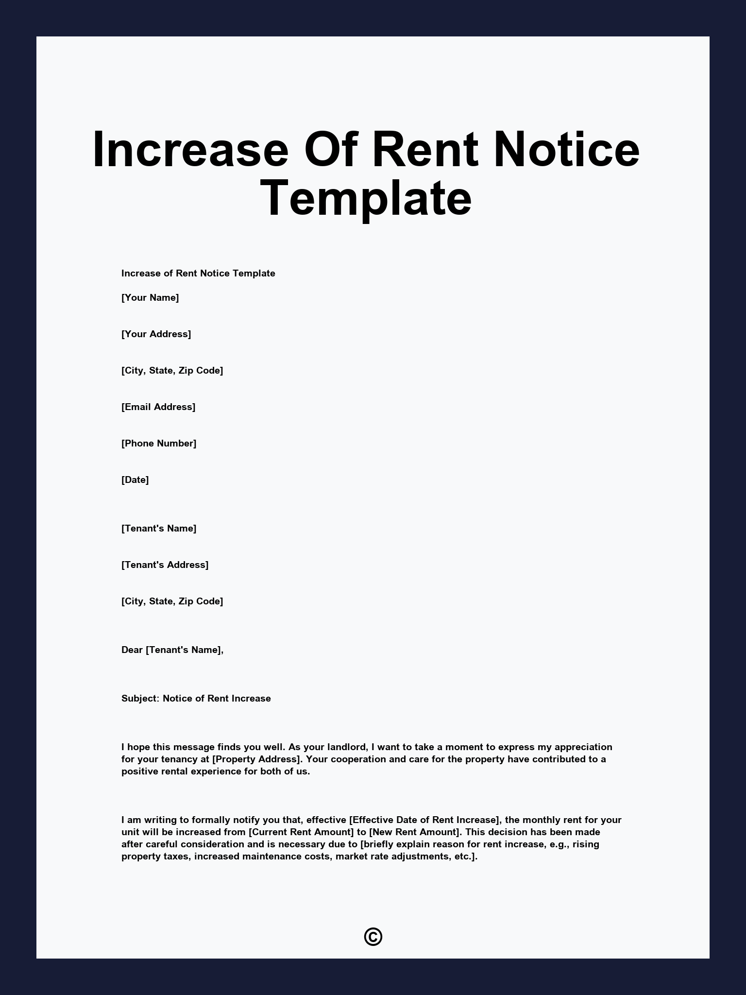 Increase Of Rent Notice Template