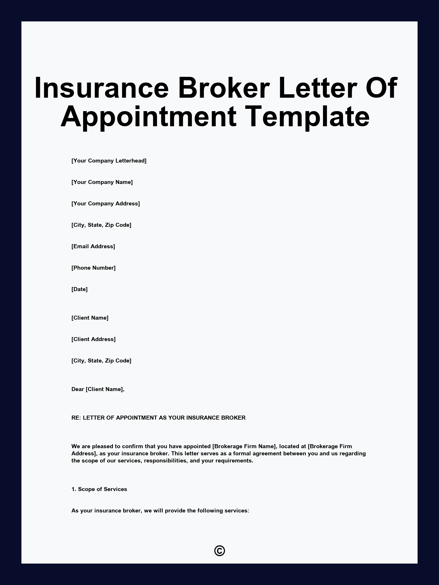 Insurance Broker Letter Of Appointment Template