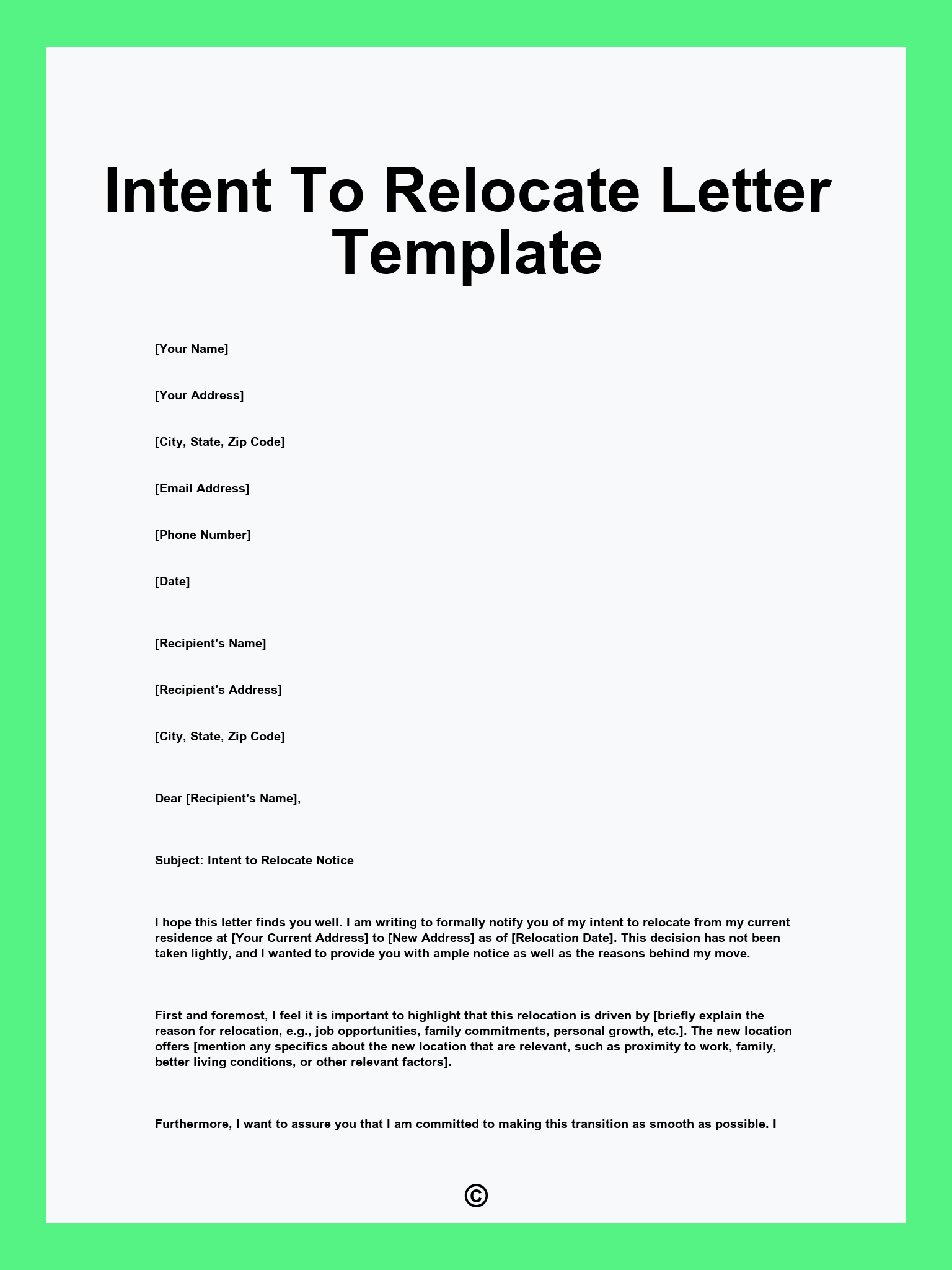 Intent To Relocate Letter Template
