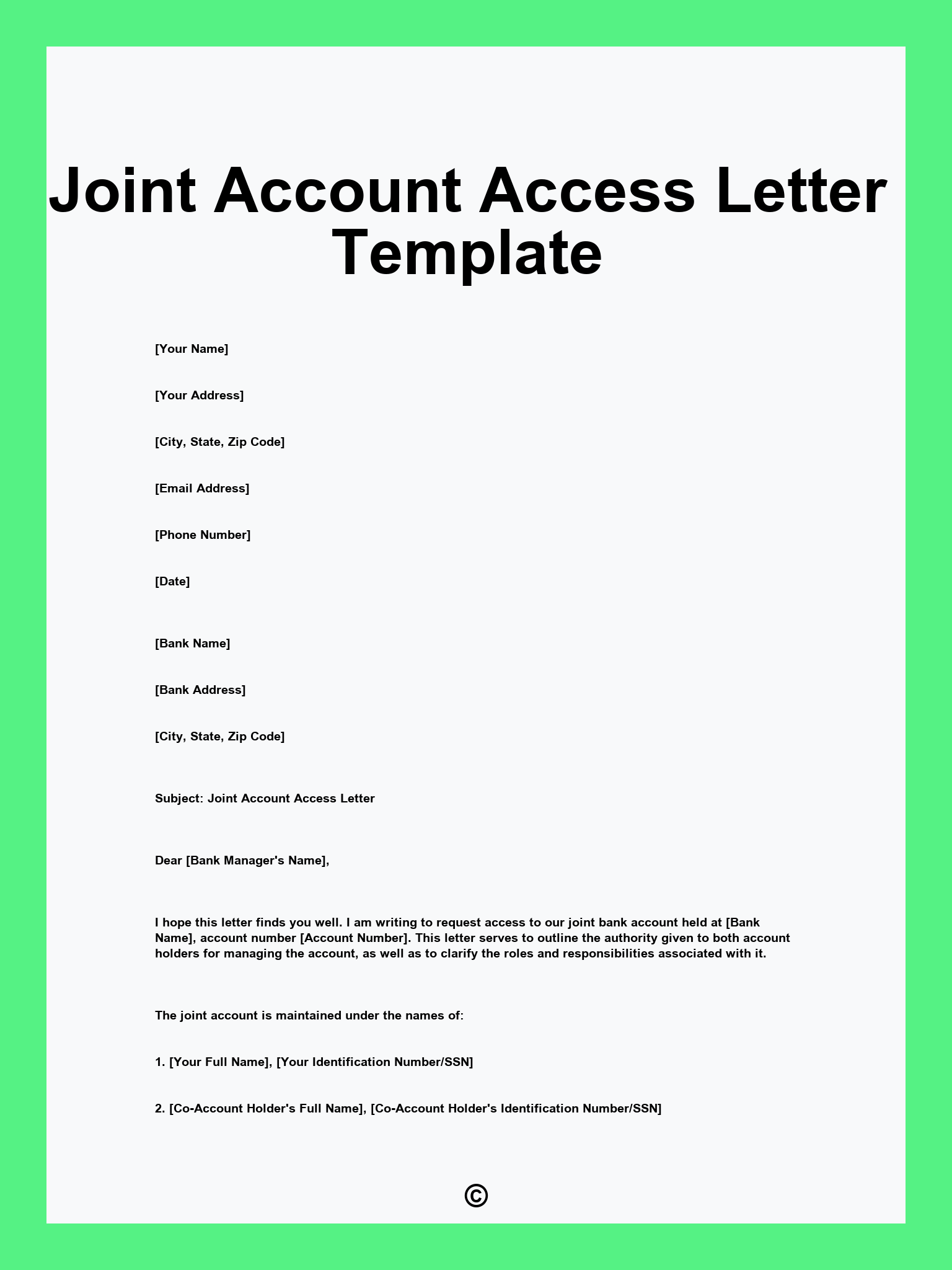 Joint Account Access Letter Template