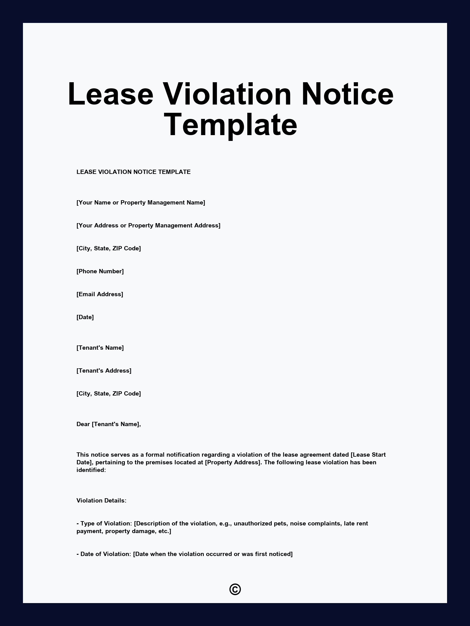 Lease Violation Notice Template