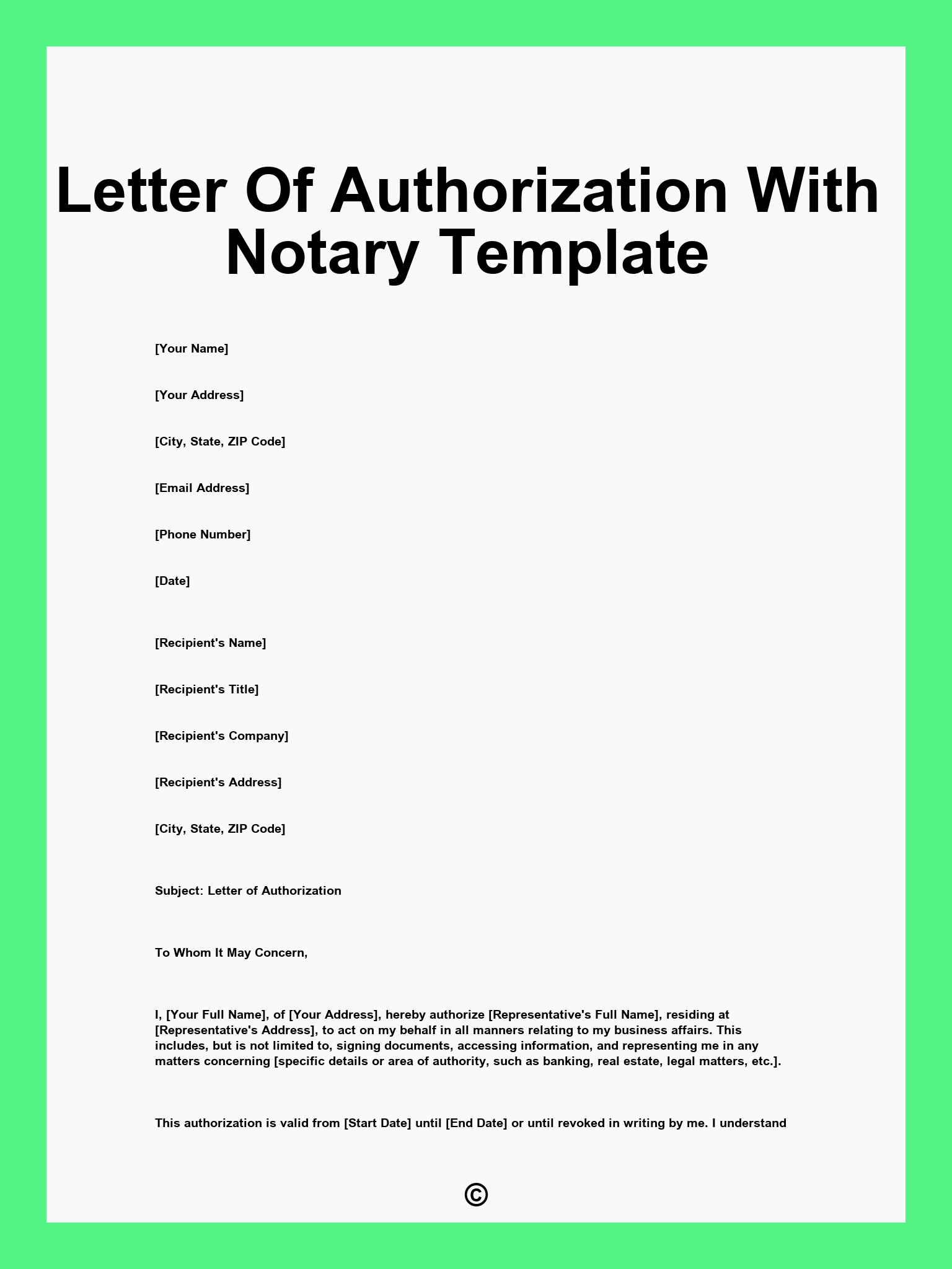 Letter Of Authorization With Notary Template