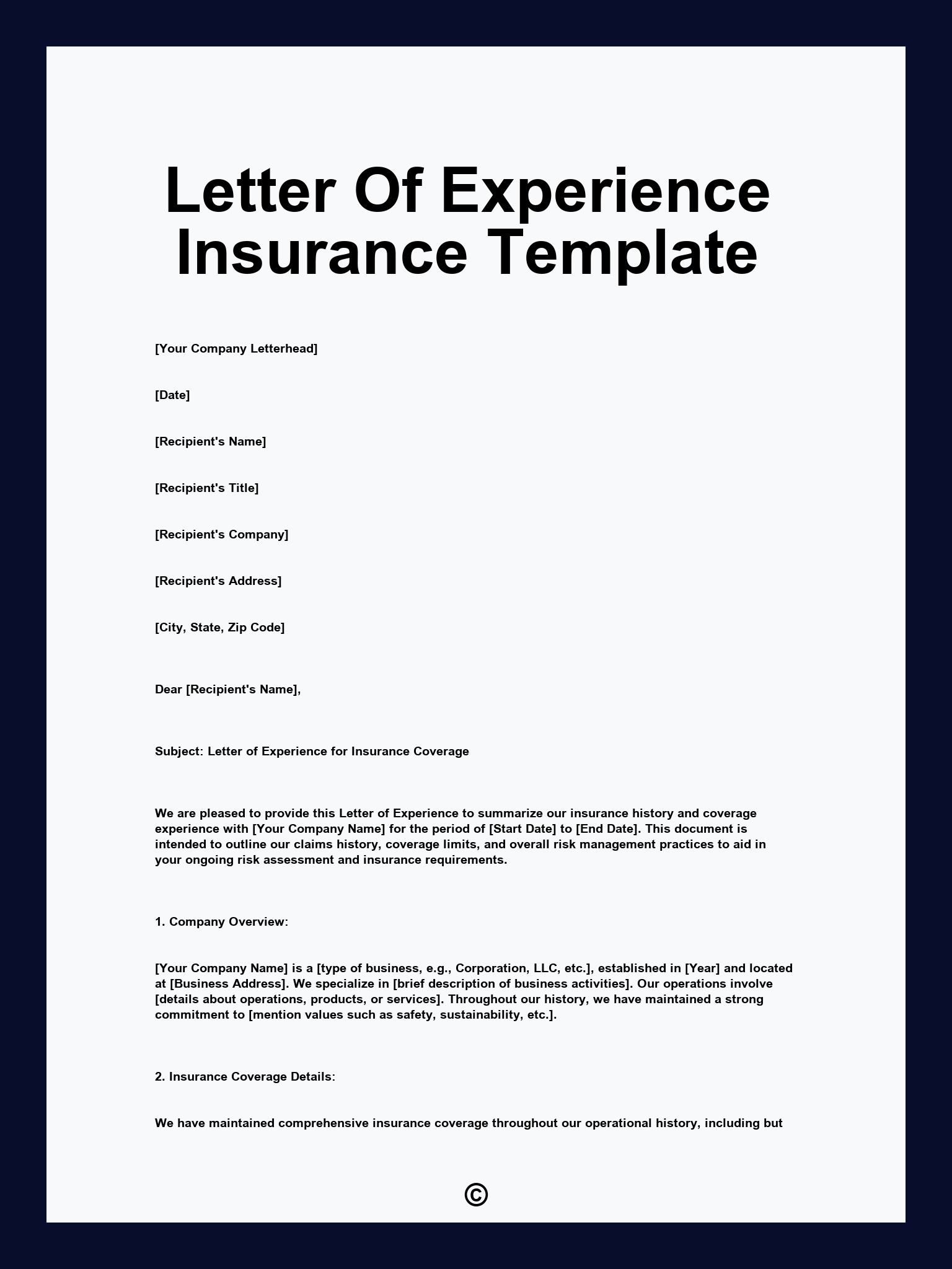 Letter Of Experience Insurance Template