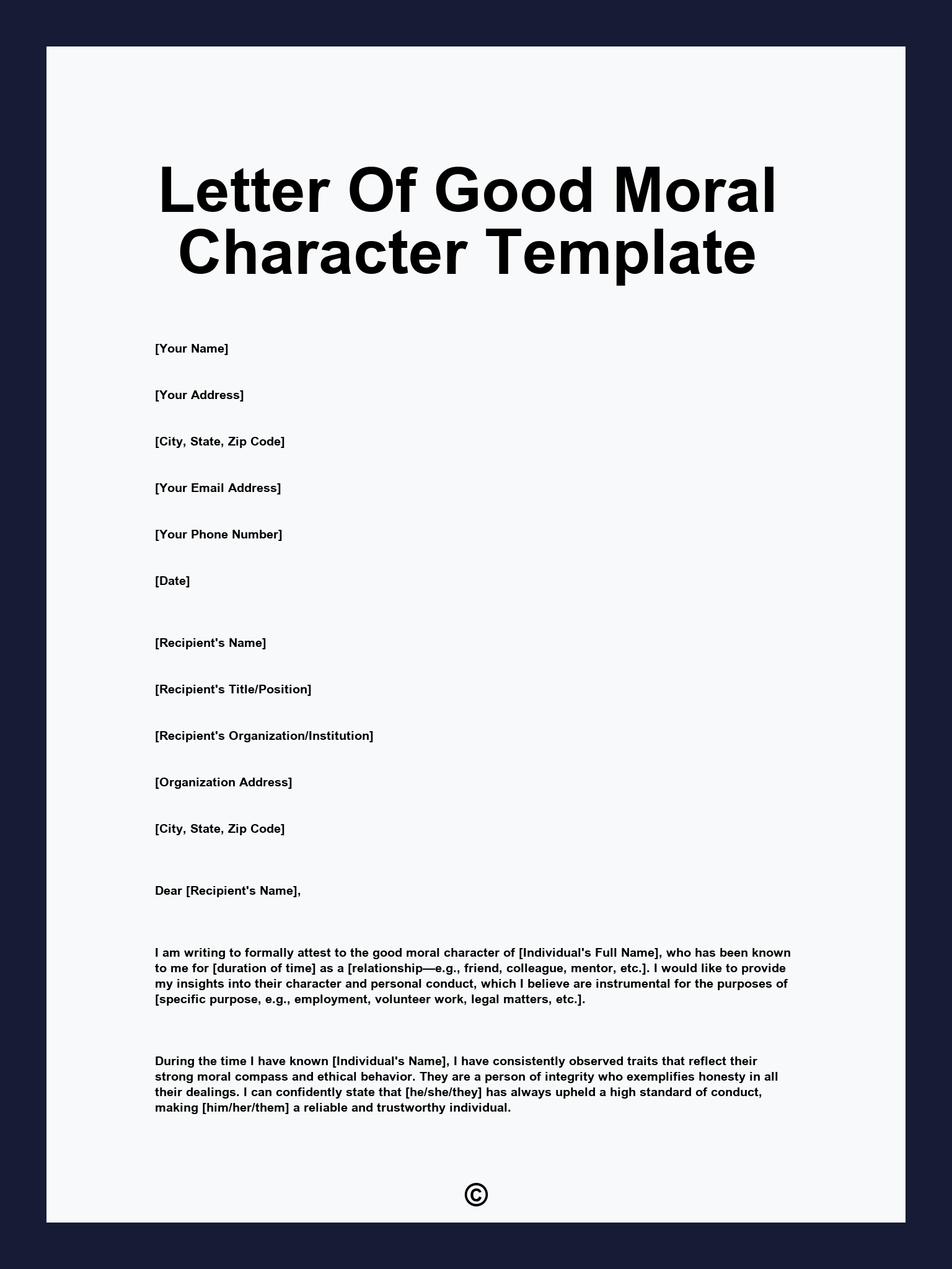 Letter Of Good Moral Character Template