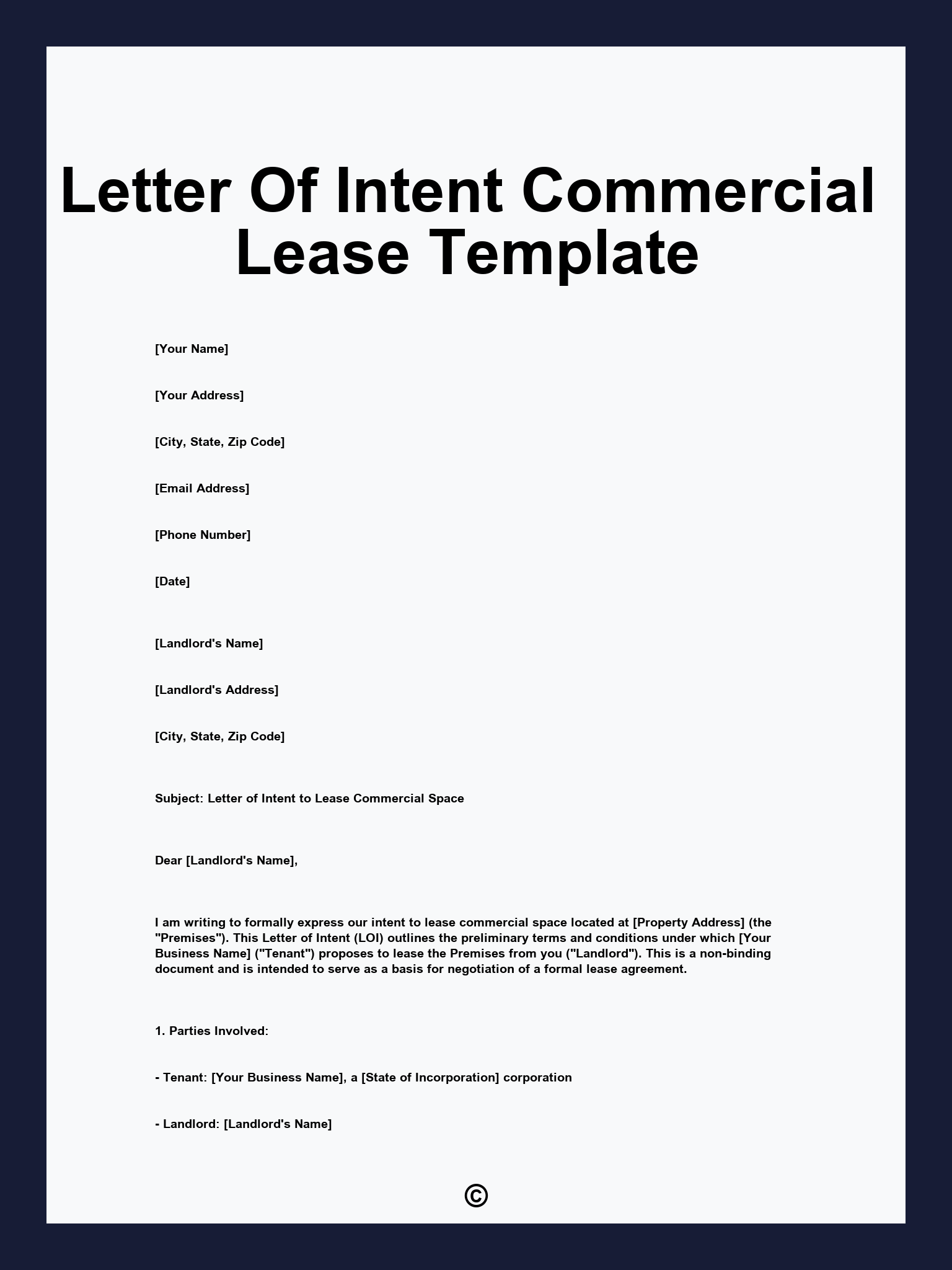 Letter Of Intent Commercial Lease Template