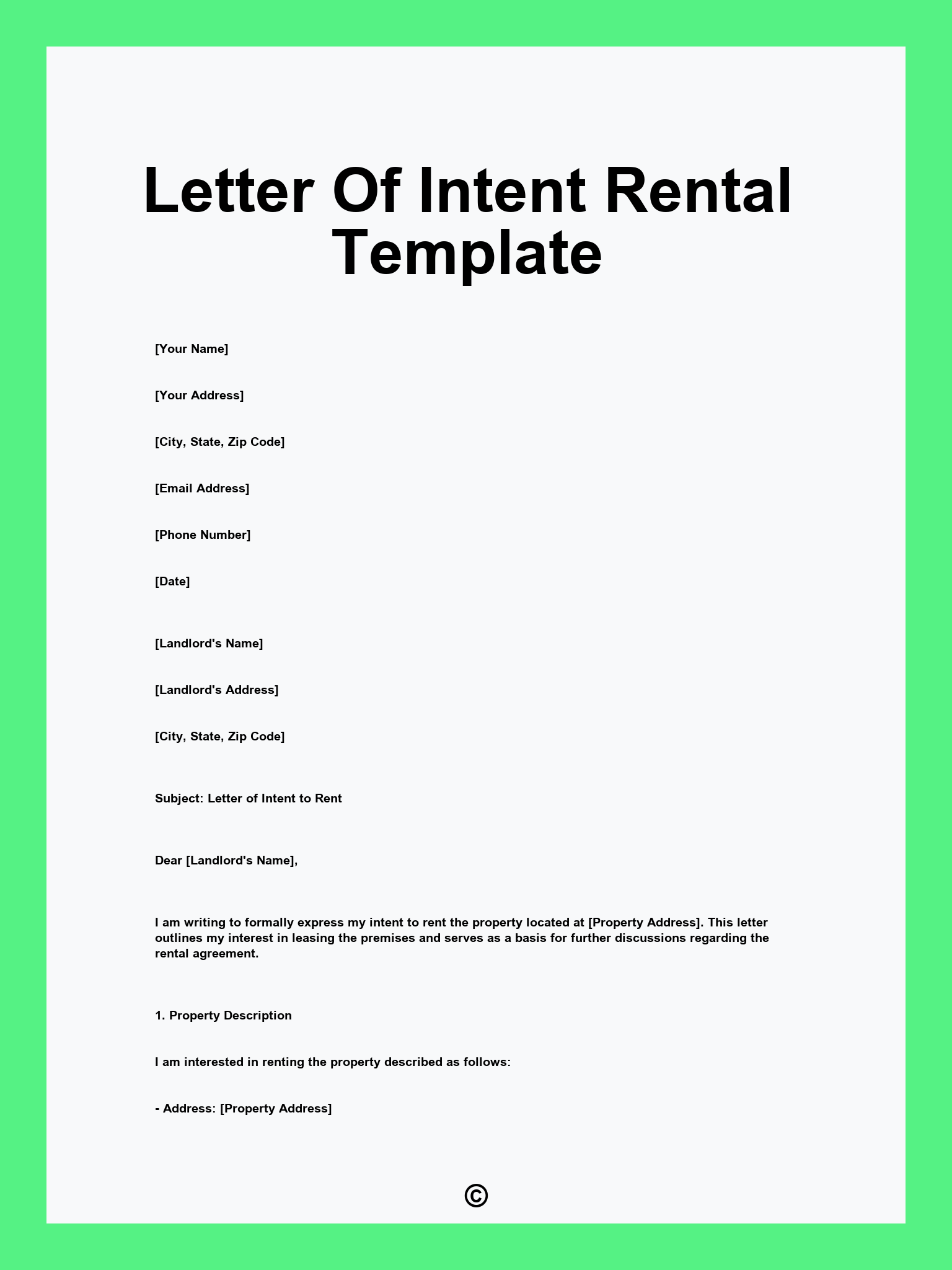 Letter Of Intent Rental Template