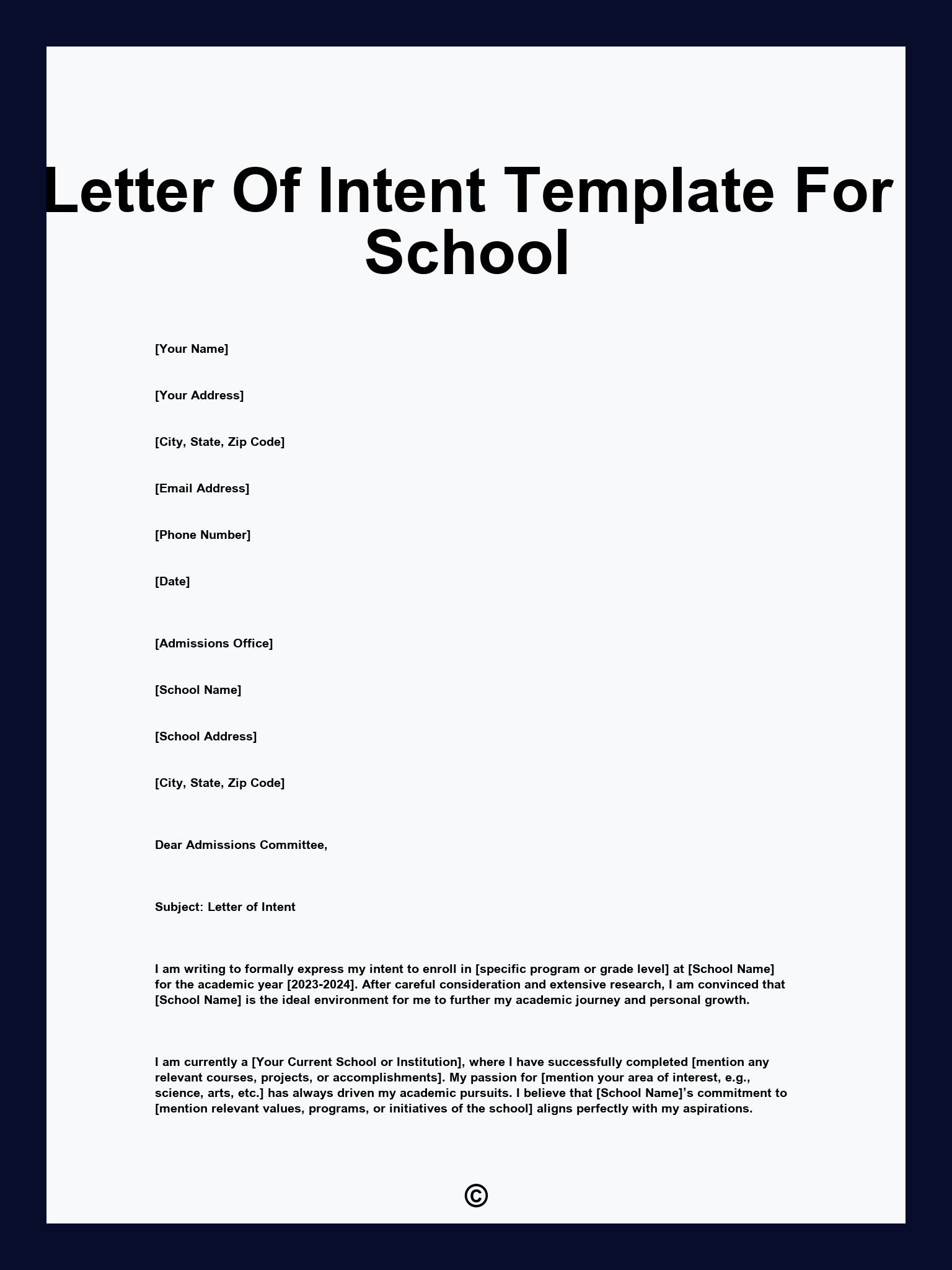 Letter Of Intent Template For School