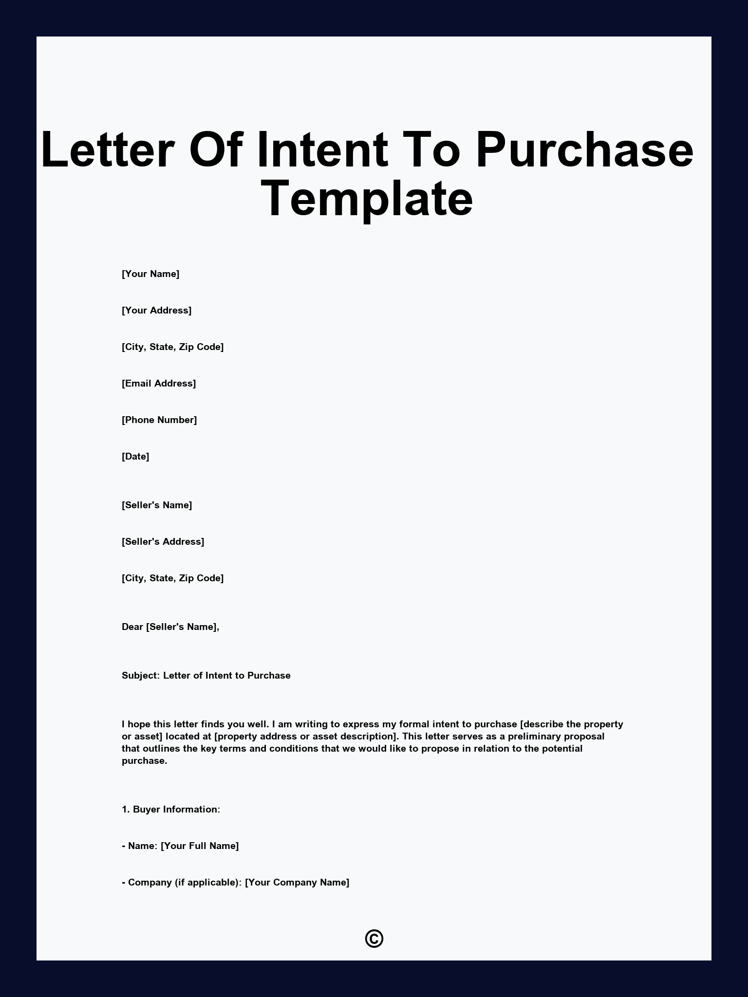 Letter Of Intent To Purchase Template