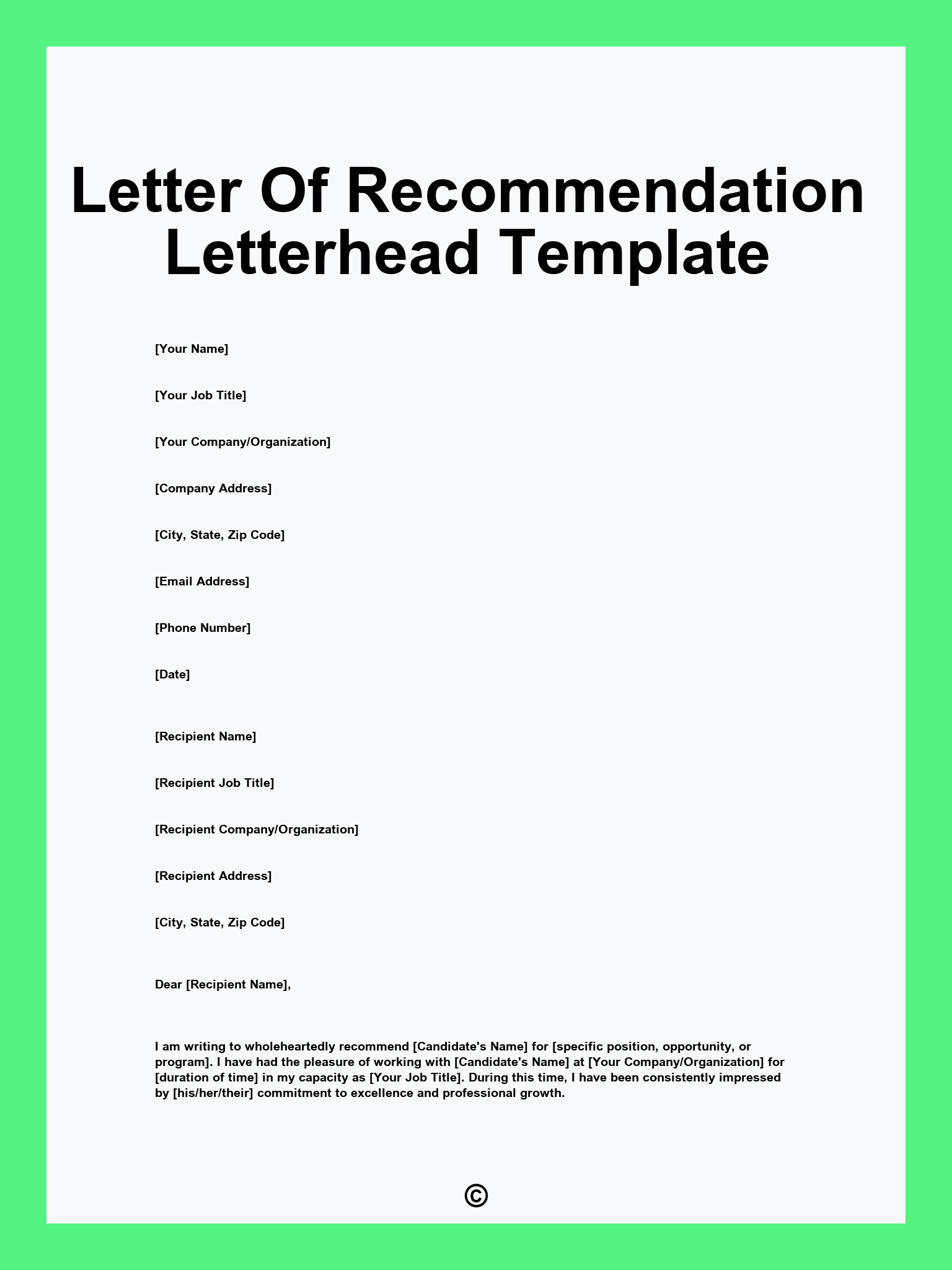 Letter Of Recommendation Letterhead Template