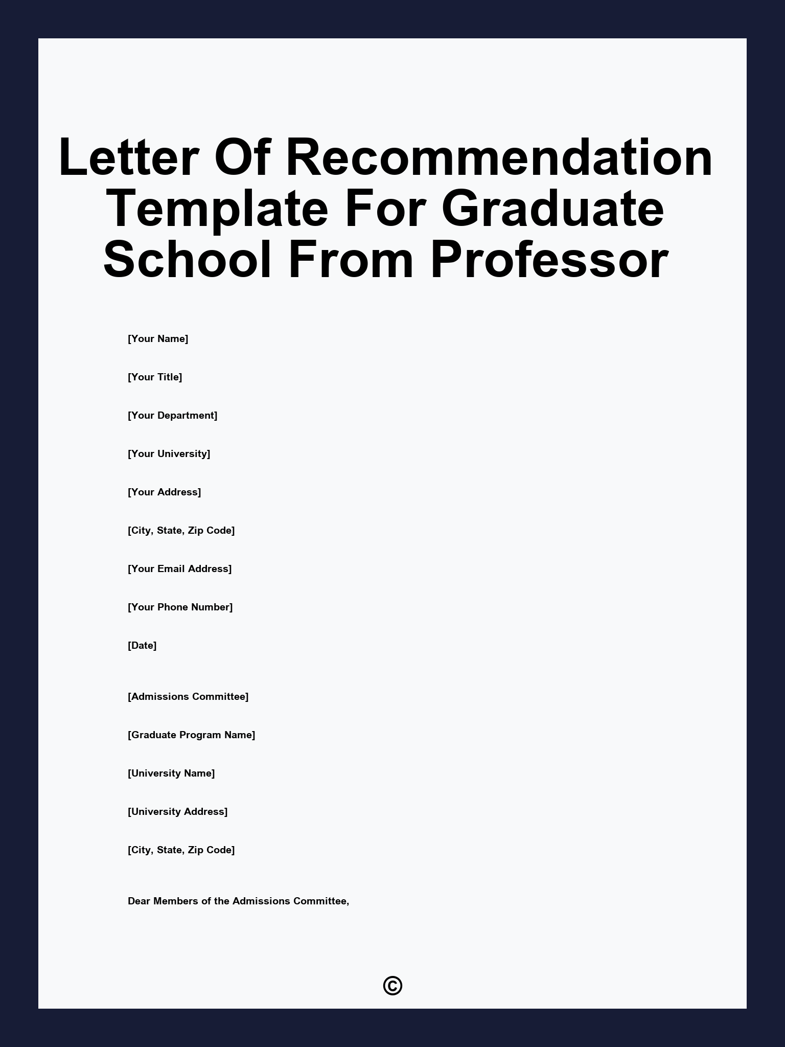 Letter Of Recommendation Template For Graduate School From Professor