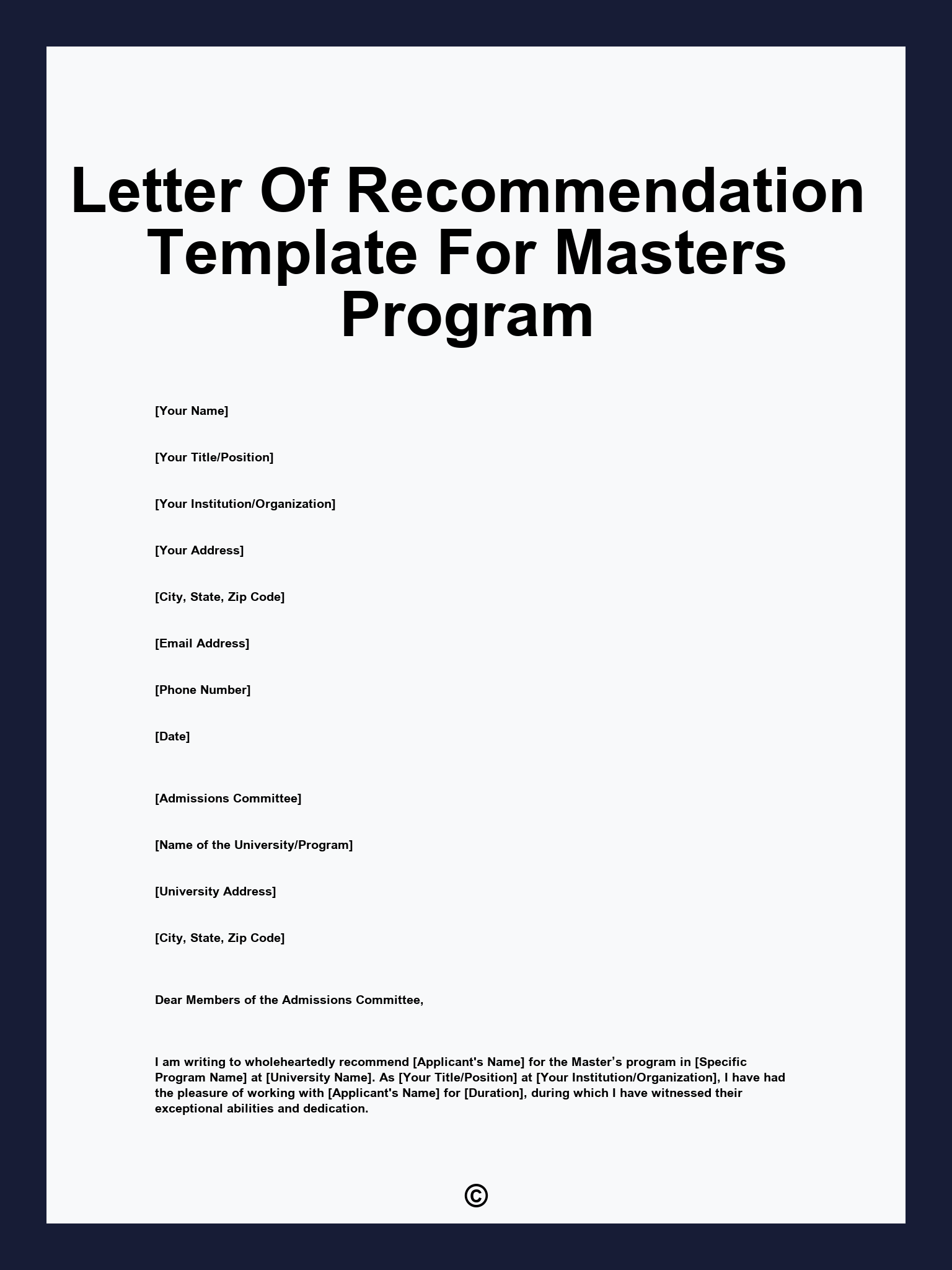 Letter Of Recommendation Template For Masters Program