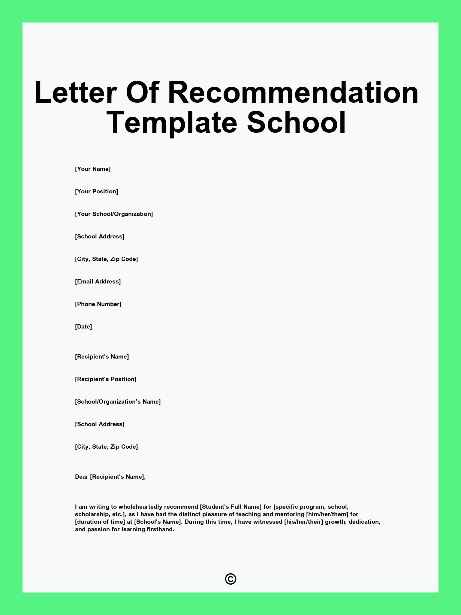 Letter Of Recommendation Template School