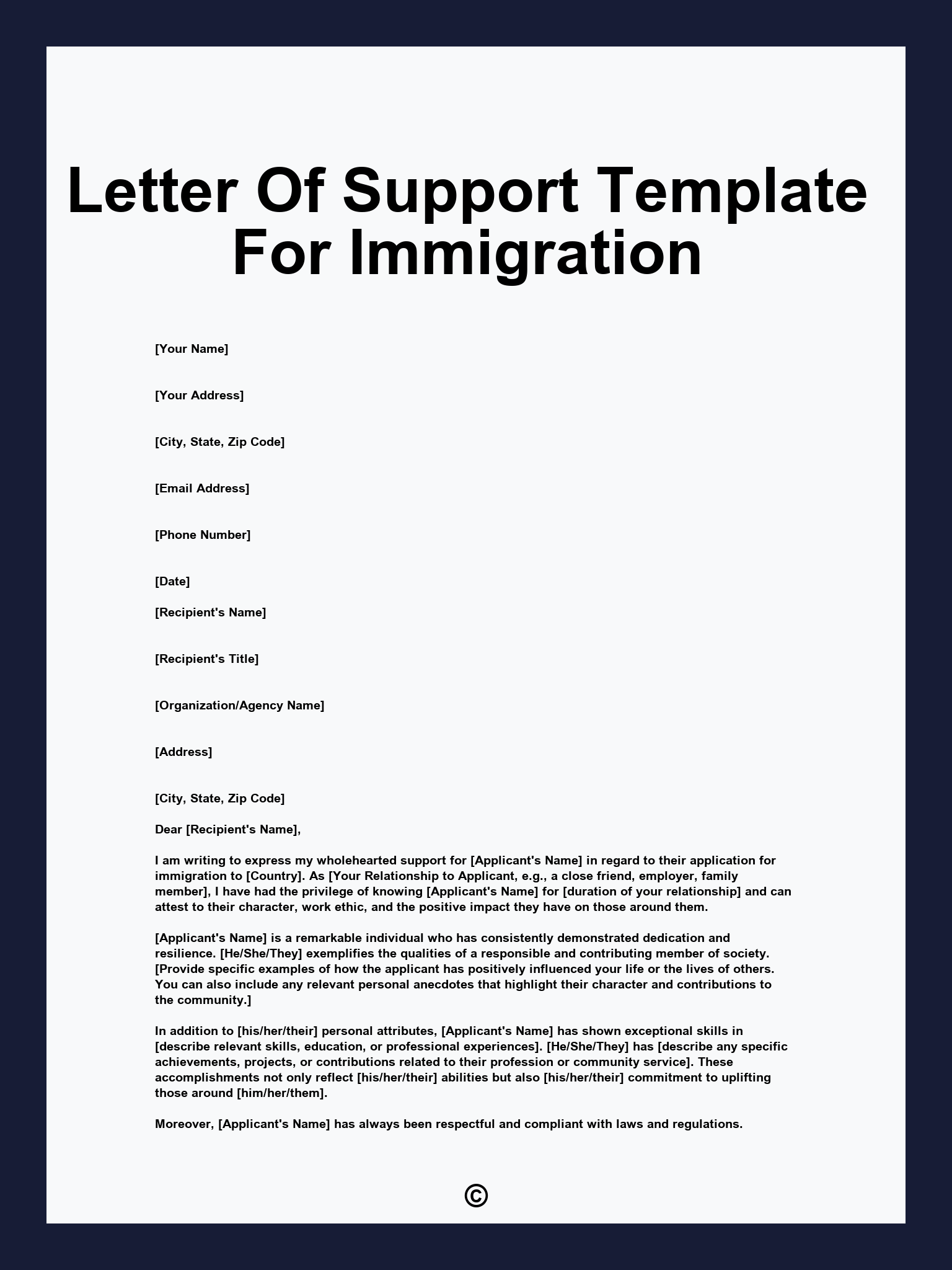 Letter Of Support Template For Immigration