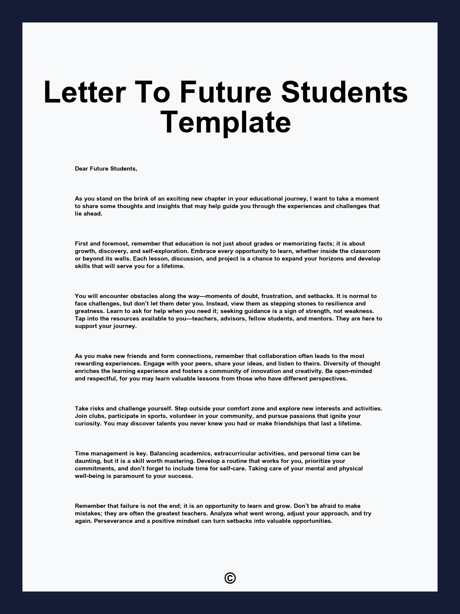 Letter To Future Students Template