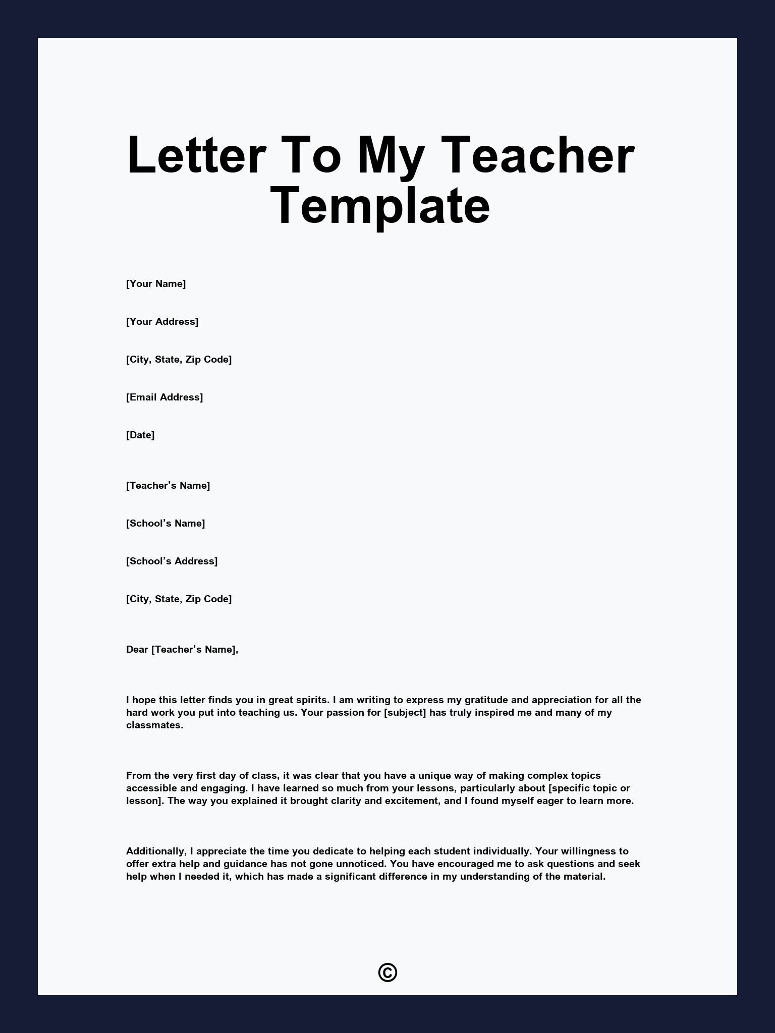 Letter To My Teacher Template